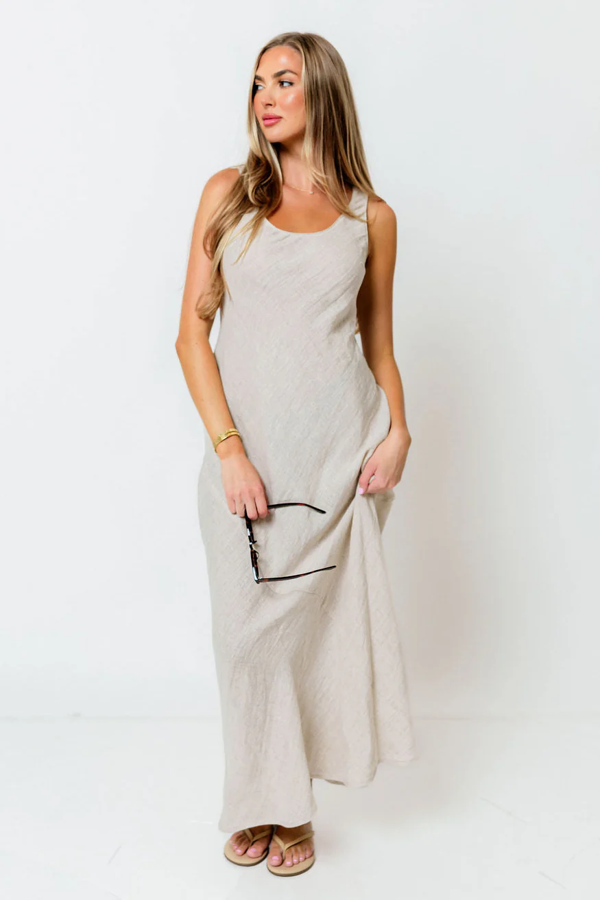 Kenya 100% Linen Maxi Dress in Melange