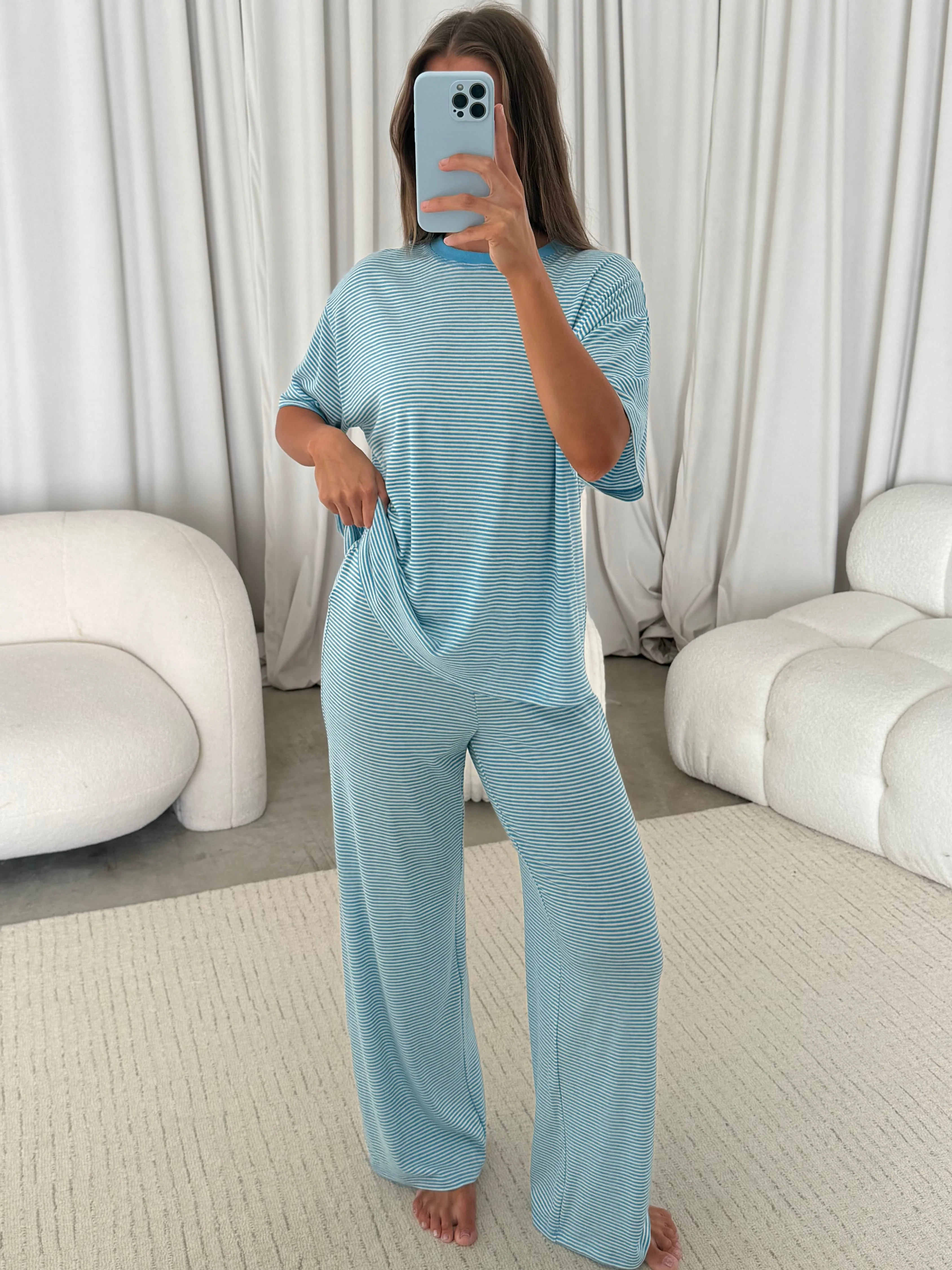 Alana Stripe Set in Blue - Lightweight/Buttery Fabric