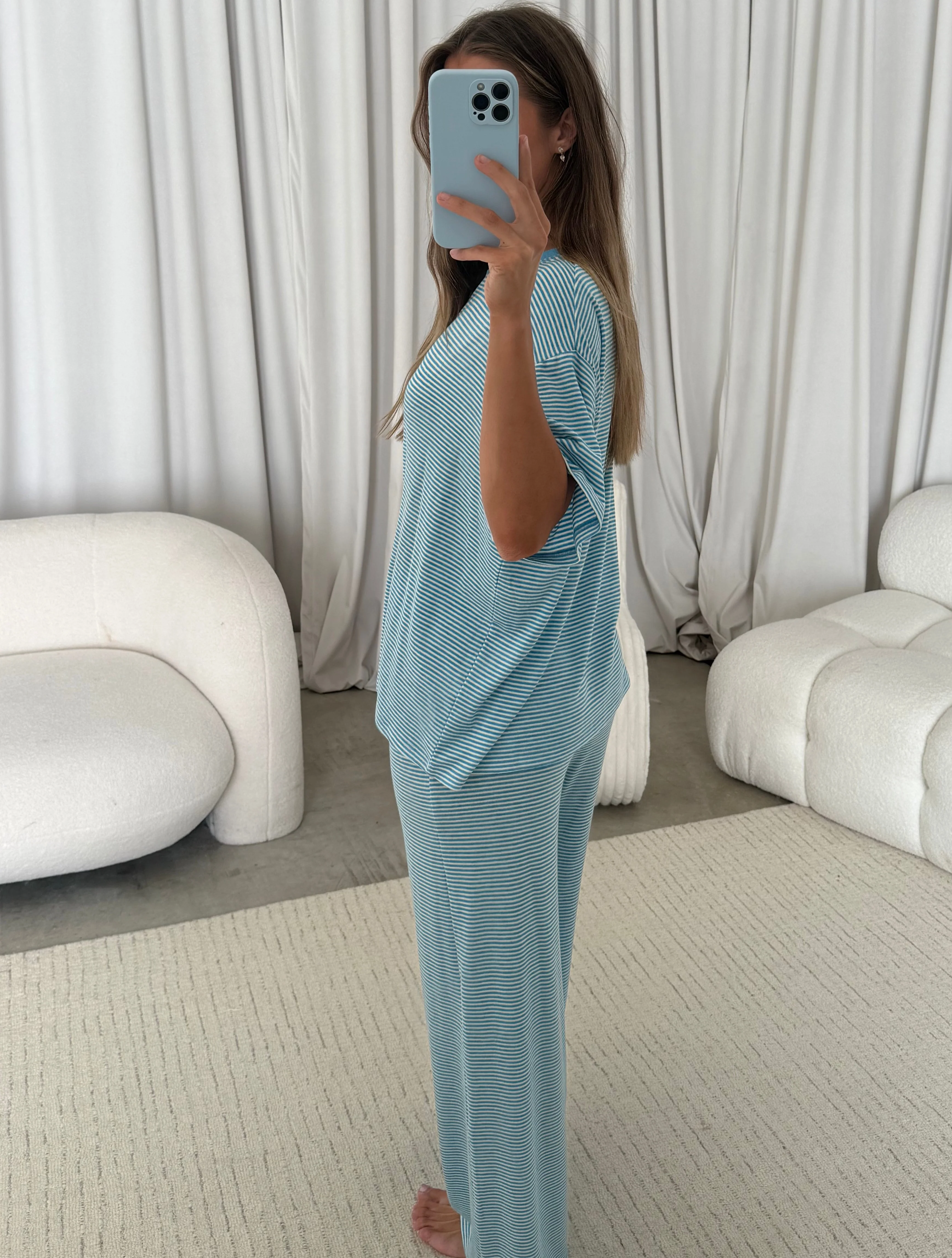 Alana Stripe Set in Blue - Lightweight/Buttery Fabric - Image 2