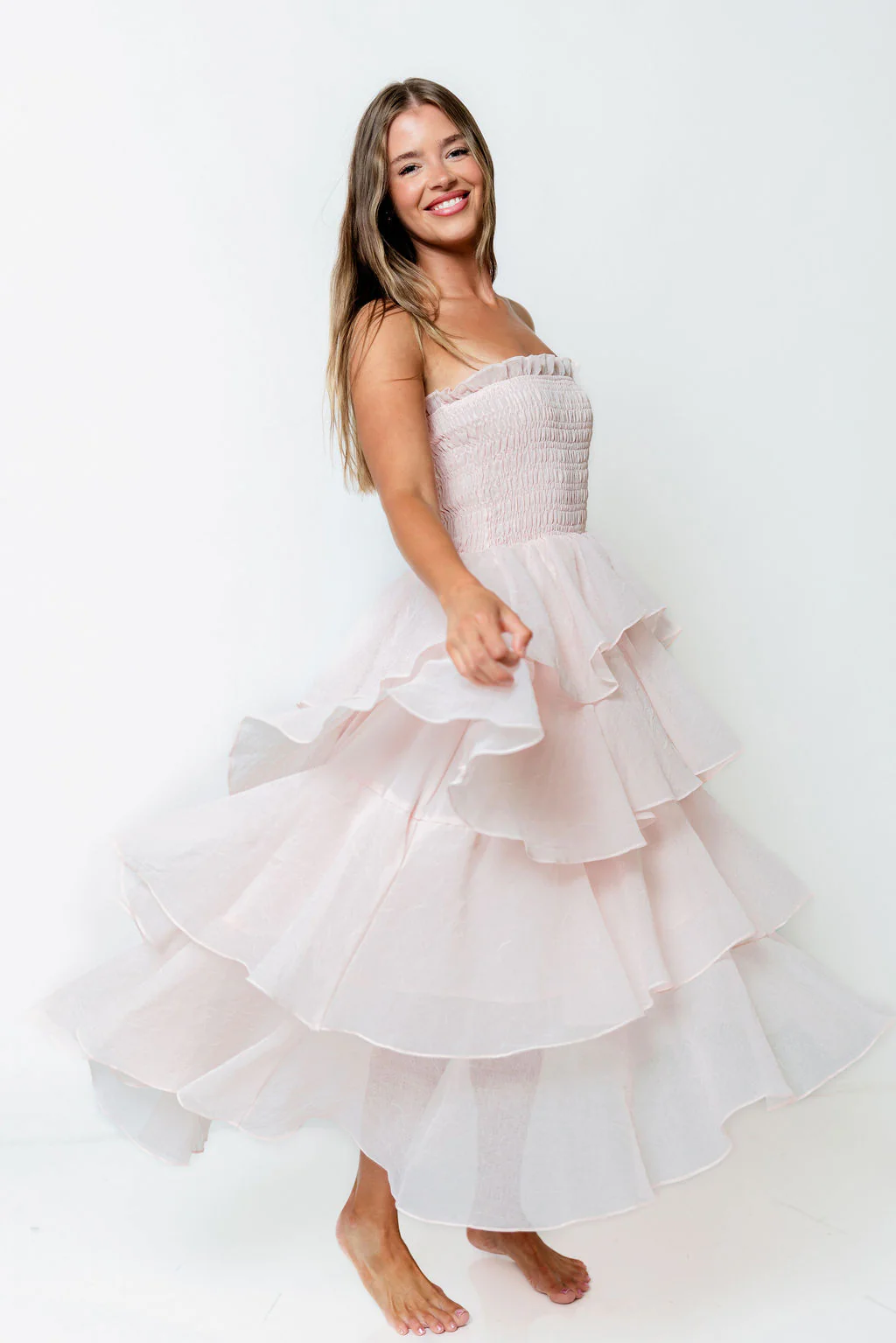 Blossom Layered Maxi Dress in Baby Pink
