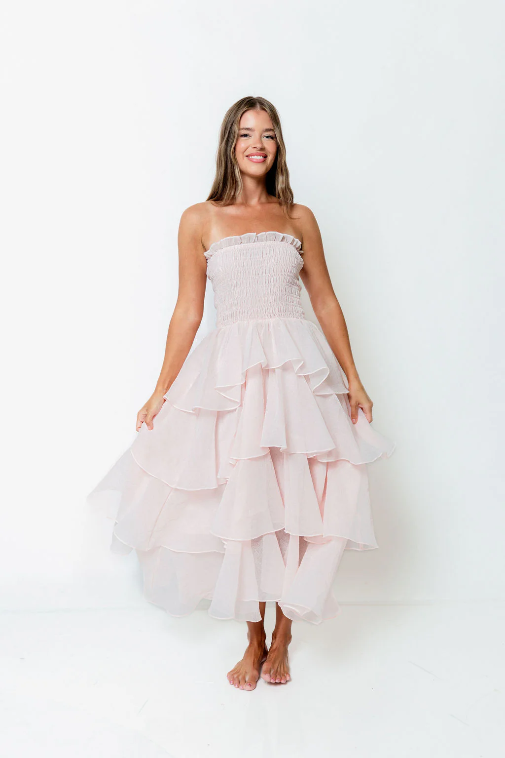 Blossom Layered Maxi Dress in Baby Pink - Image 2