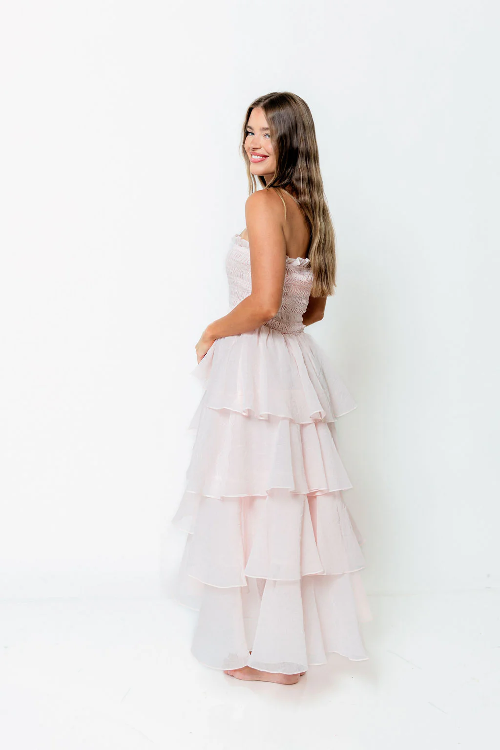 Blossom Layered Maxi Dress in Baby Pink - Image 3