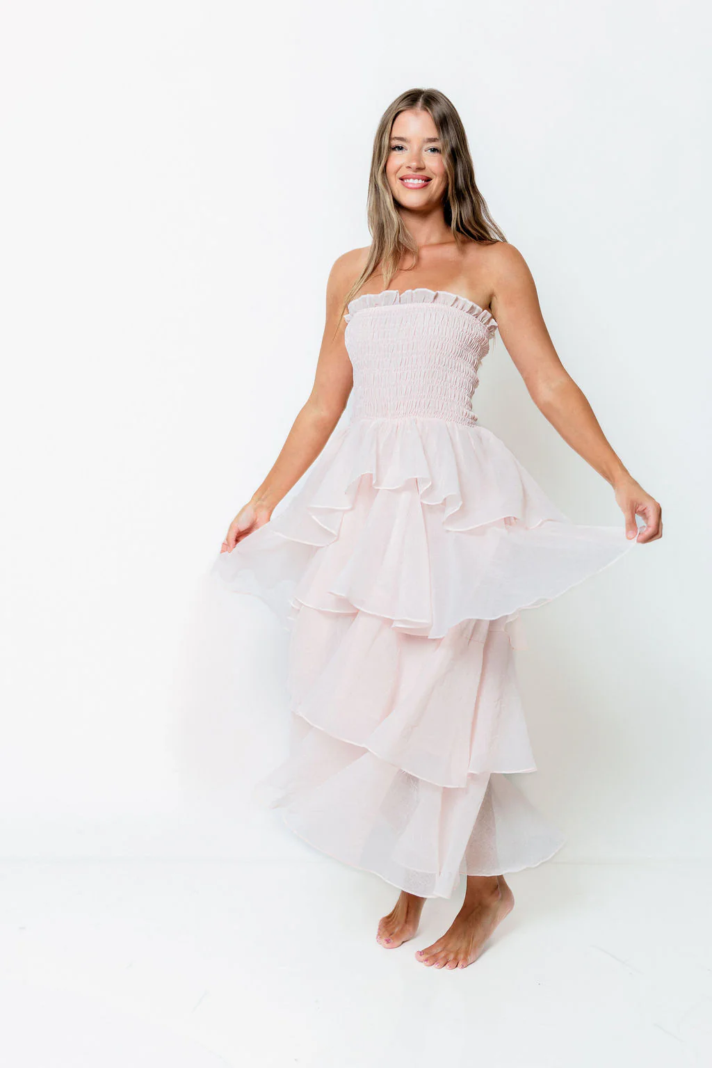 Blossom Layered Maxi Dress in Baby Pink - Image 4