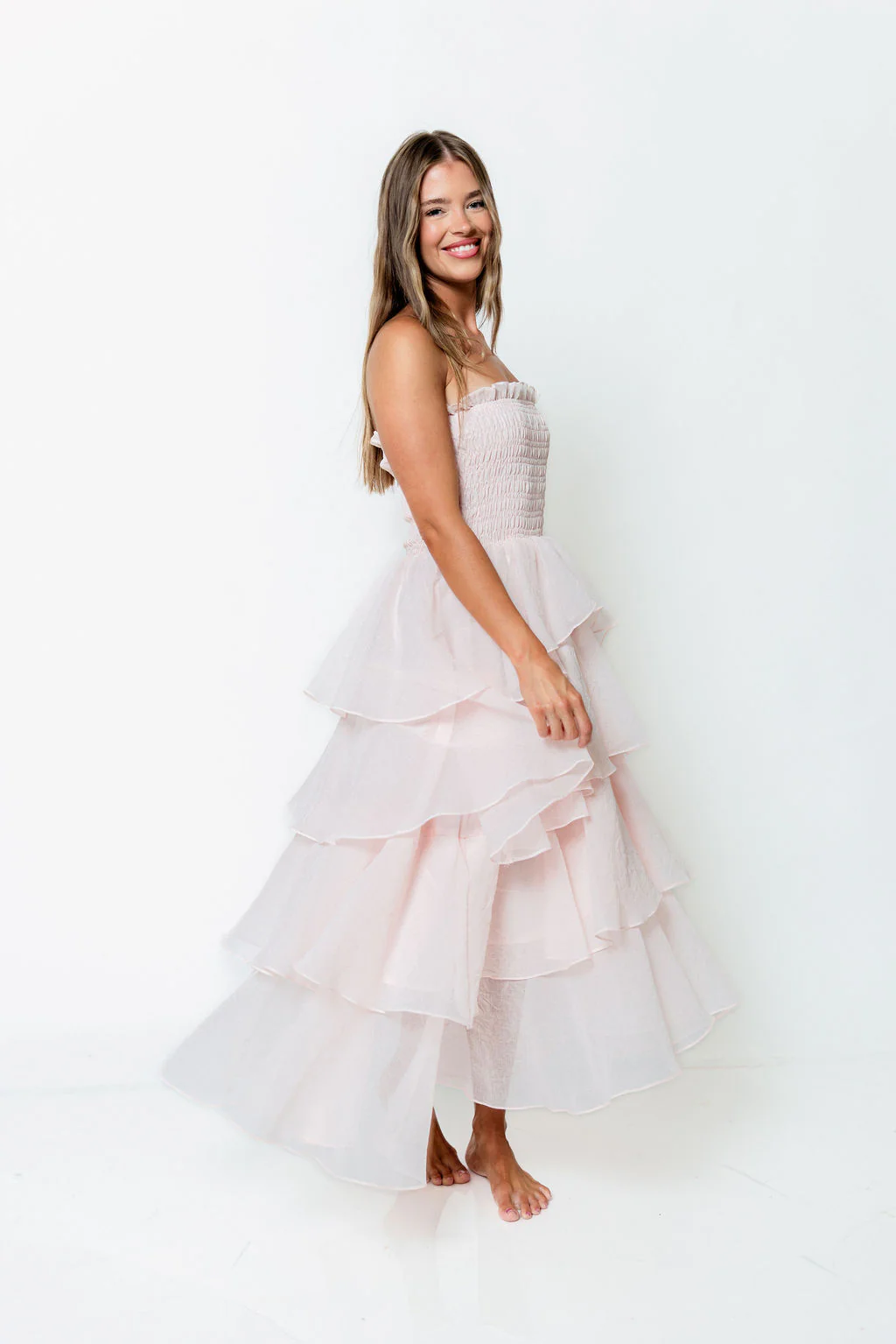 Blossom Layered Maxi Dress in Baby Pink - Image 5