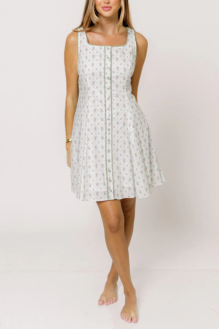 Allie 100% Cotton Button Down Floral Mini Dress in Garden Bouquet - Image 2