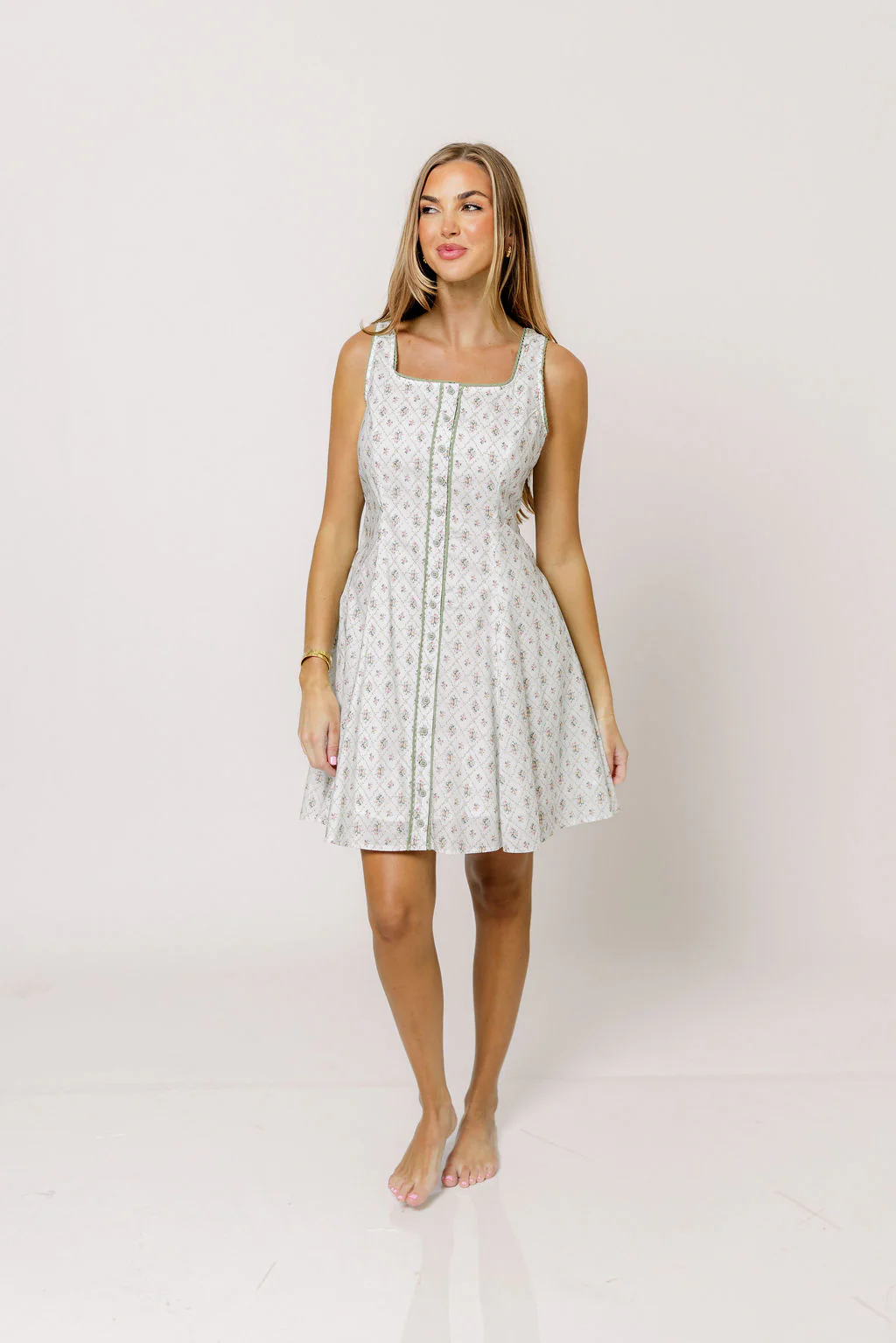 Allie 100% Cotton Button Down Floral Mini Dress in Garden Bouquet - Image 3