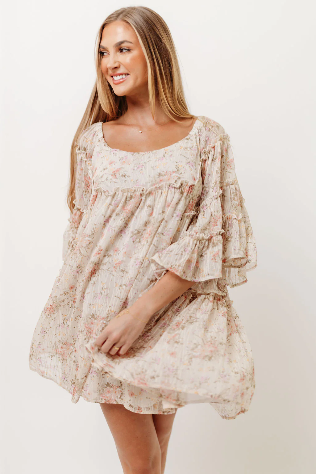 Floral Affair Mini Dress in Cream Multi - Image 3