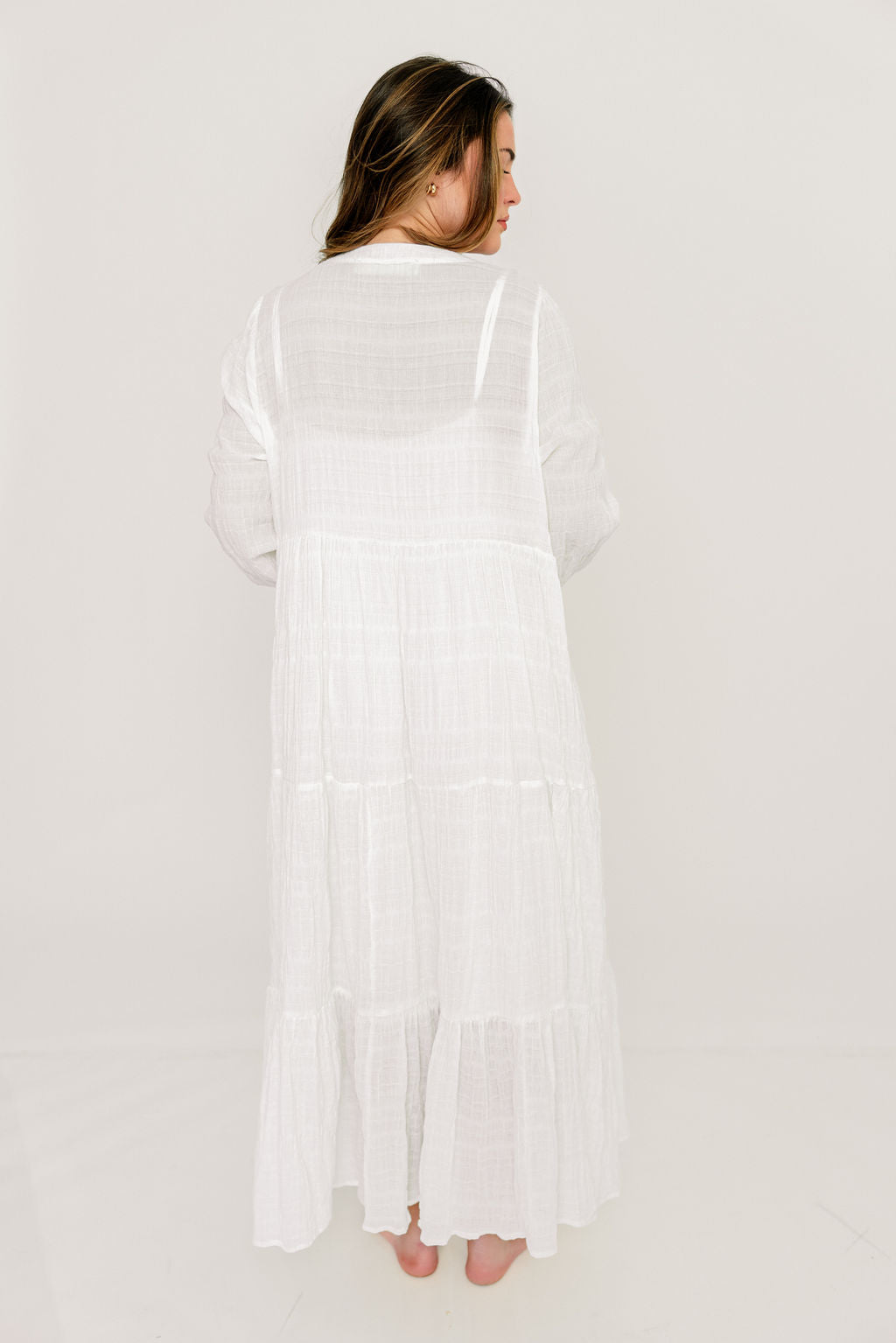 Anna Cotton-Blend Button Down Maxi Dress in Ivory - Bump Friendly - Image 17
