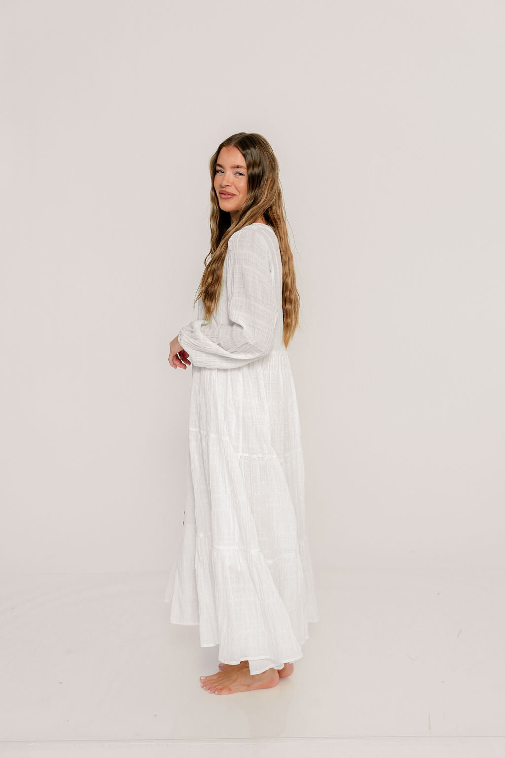 Anna Cotton-Blend Button Down Maxi Dress in Ivory - Bump Friendly - Image 7