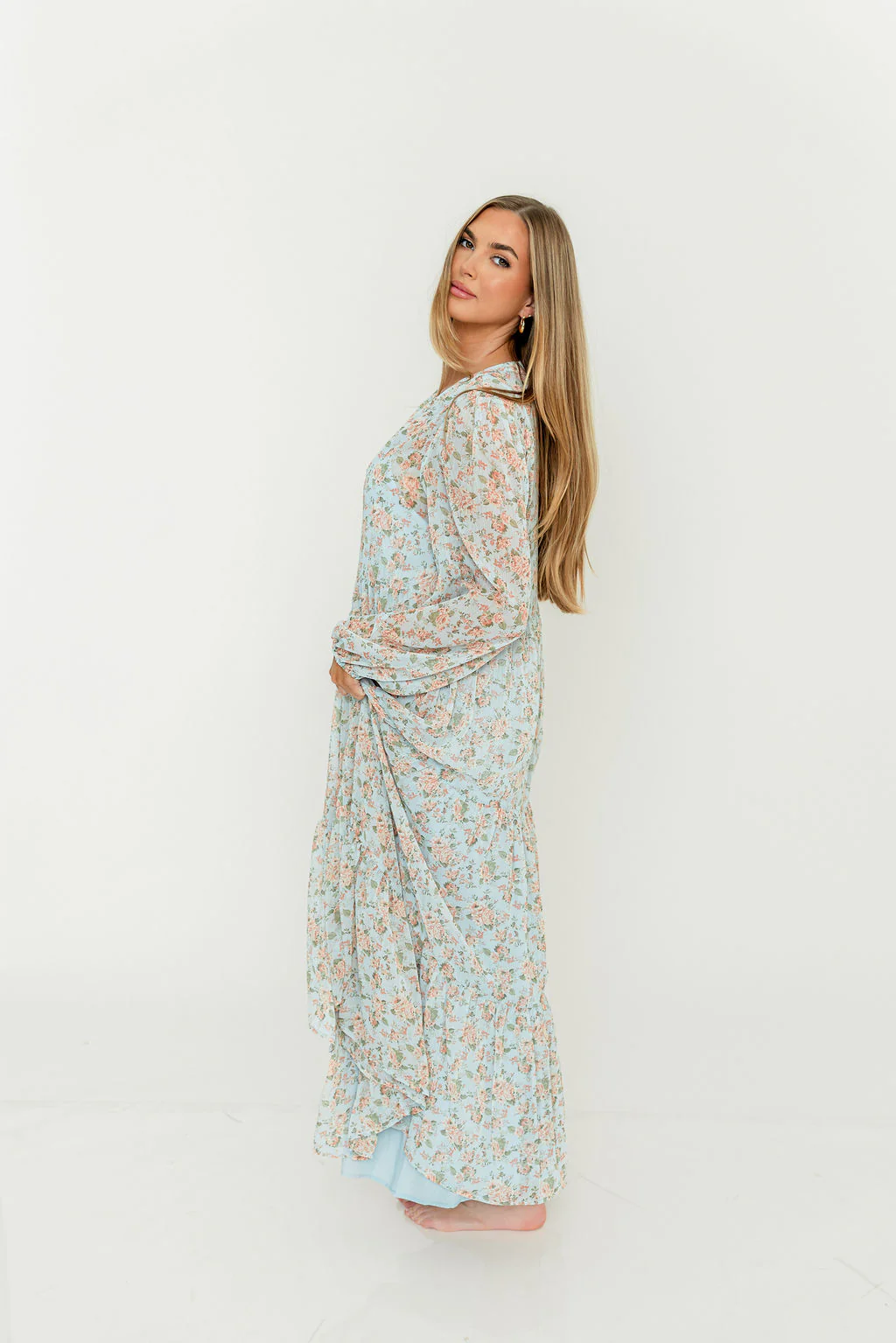Anna Floral Button-Down Maxi Dress in Light Blue - Bump Friendly - Image 10