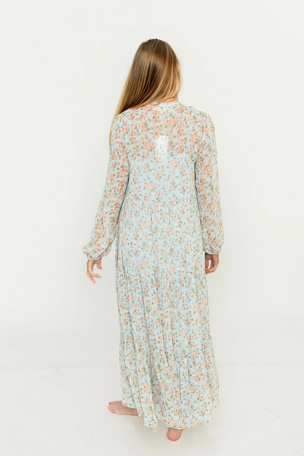 Anna Floral Button-Down Maxi Dress in Light Blue - Bump Friendly - Image 11