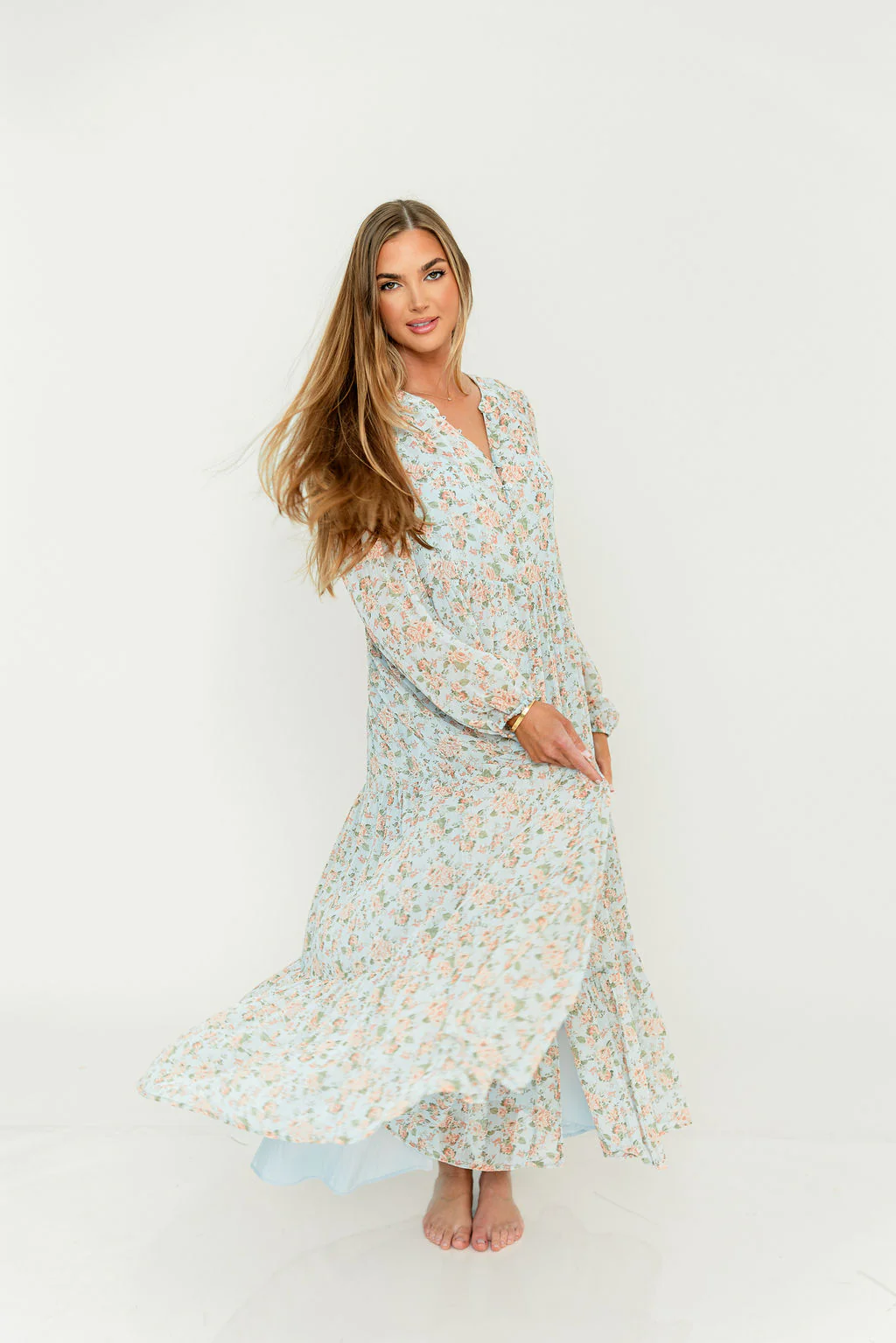 Anna Floral Button-Down Maxi Dress in Light Blue - Bump Friendly - Image 12