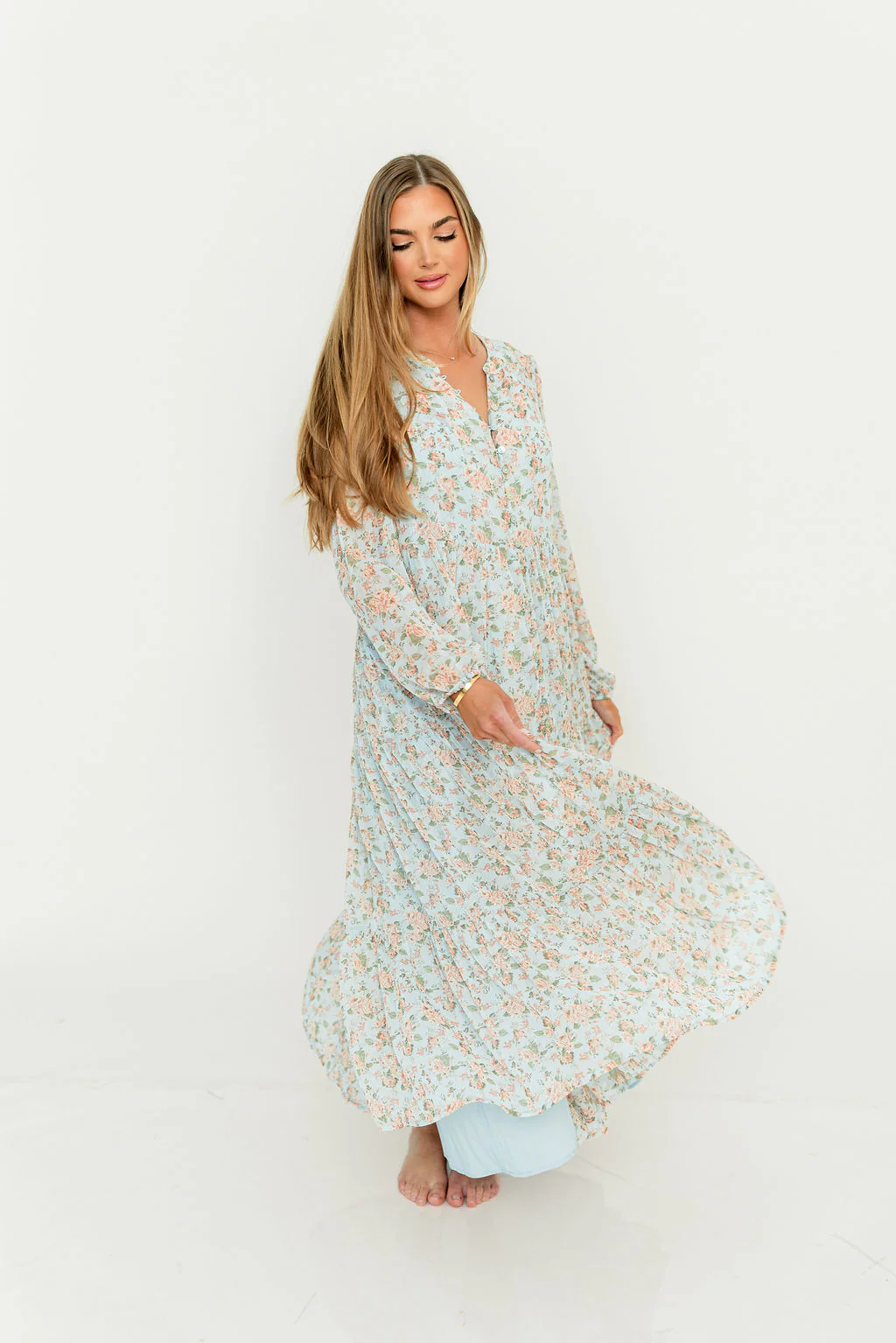 Anna Floral Button-Down Maxi Dress in Light Blue - Bump Friendly - Image 13