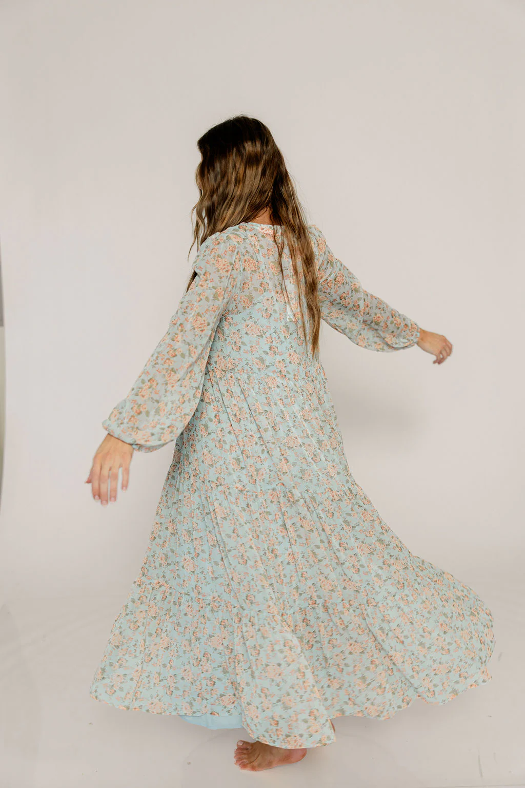 Anna Floral Button-Down Maxi Dress in Light Blue - Bump Friendly - Image 5