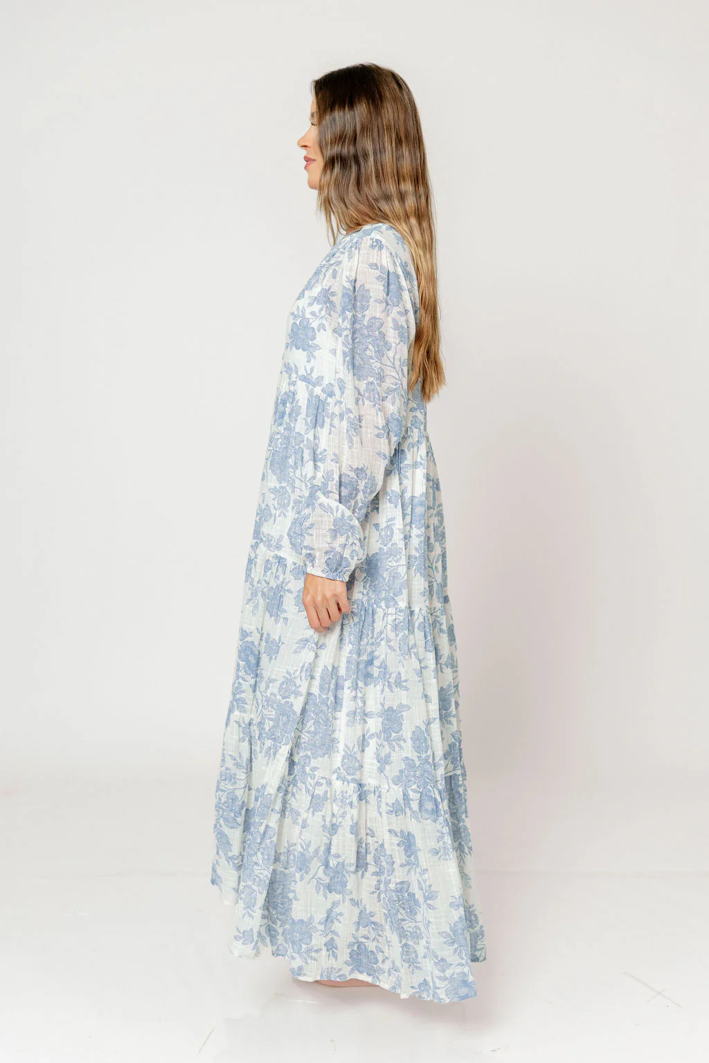 Anna Floral Button-Down Maxi Dress with Detachable Liner in Ivory/Blue - Bump Friendly - Image 5