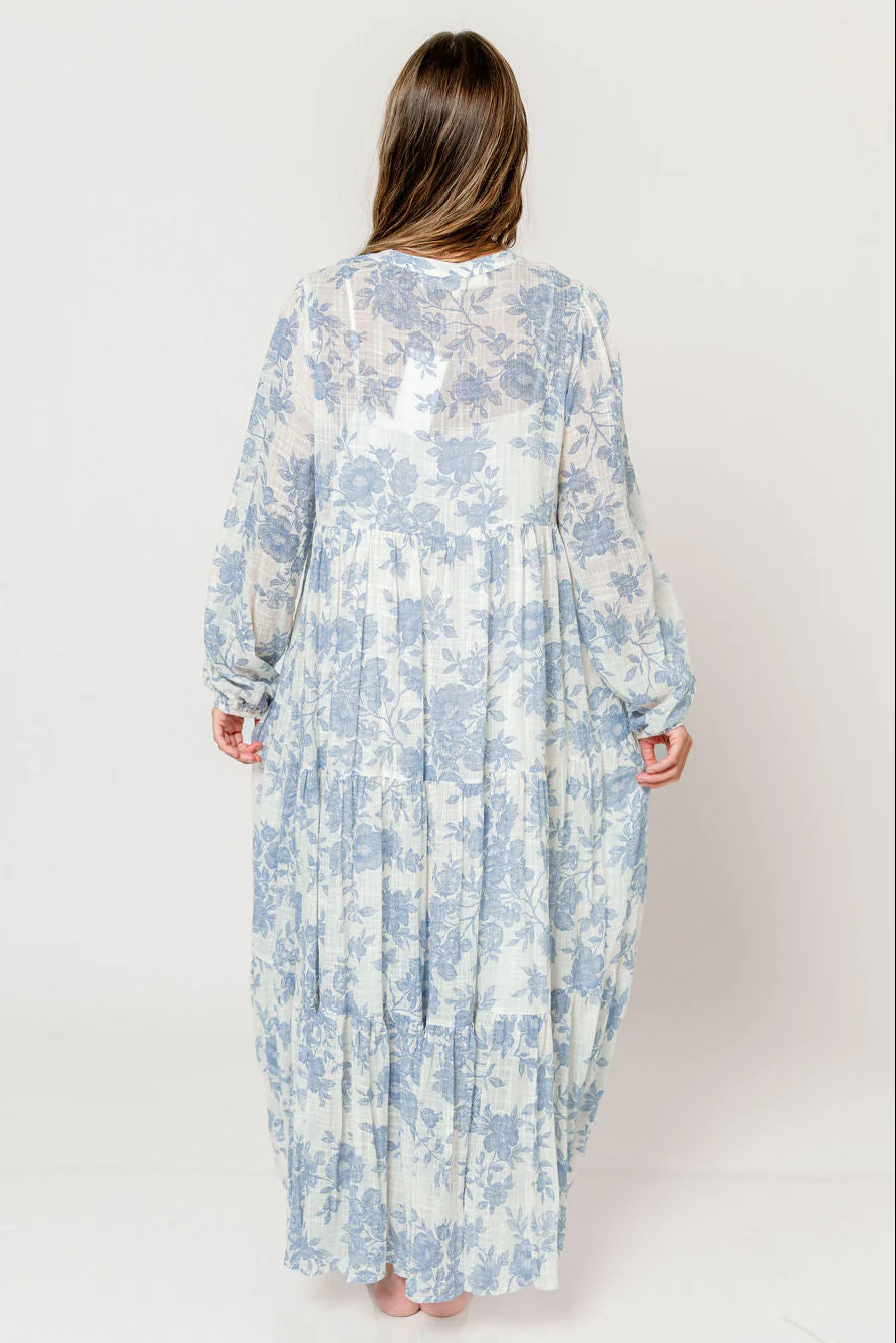 Anna Floral Button-Down Maxi Dress with Detachable Liner in Ivory/Blue - Bump Friendly - Image 6