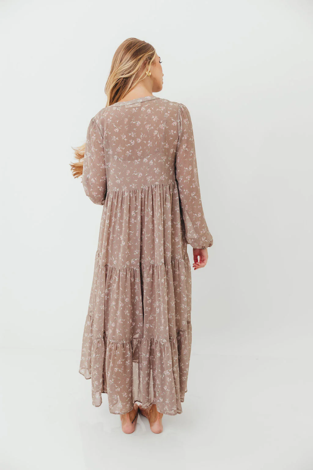 Anna Floral Print Button Front Duster Maxi W/Slip in Mocha Multi - Bump Friendly - Image 13