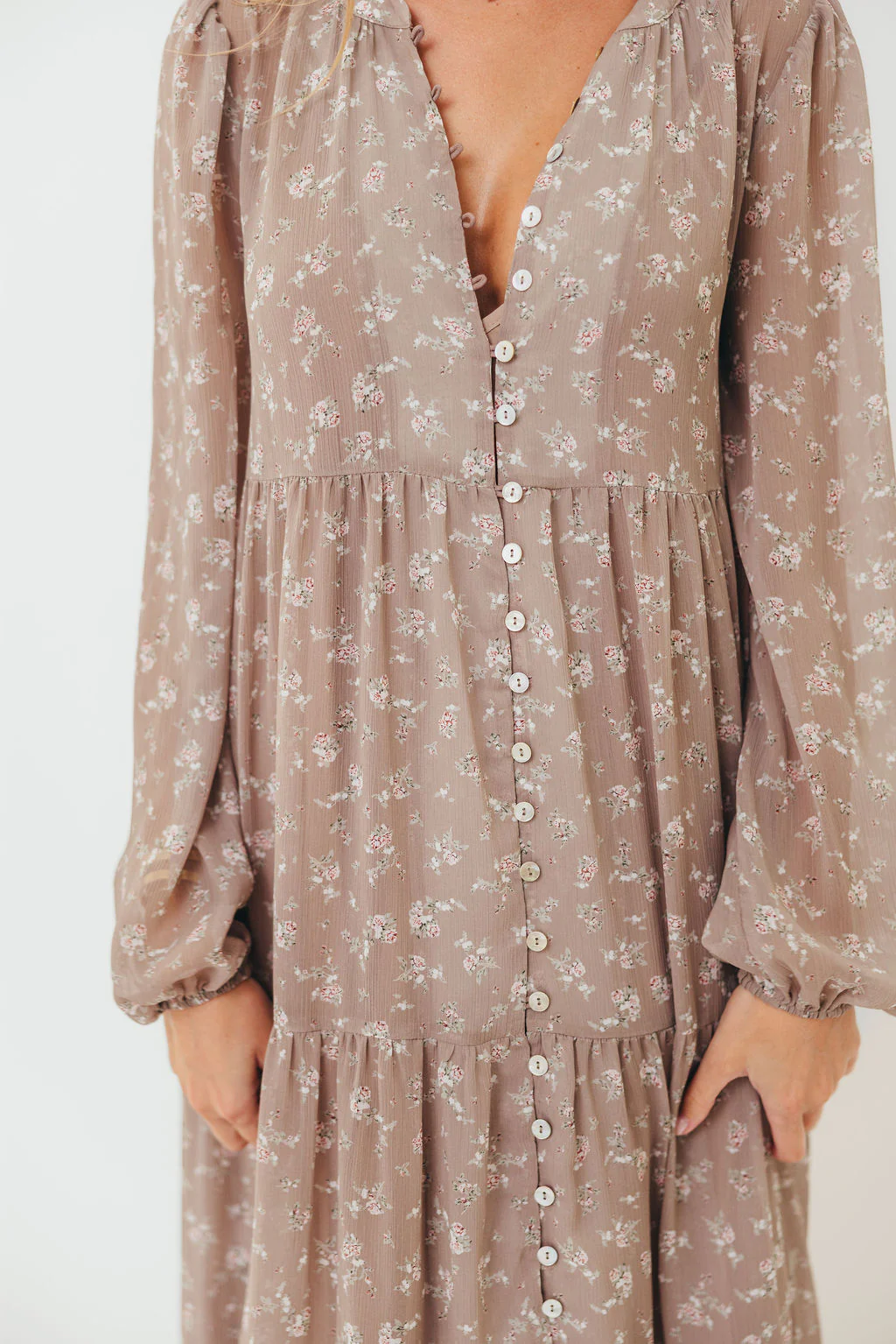 Anna Floral Print Button Front Duster Maxi W/Slip in Mocha Multi - Bump Friendly - Image 16