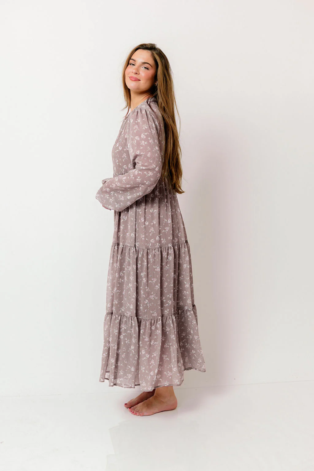 Anna Floral Print Button Front Duster Maxi W/Slip in Mocha Multi - Bump Friendly - Image 17