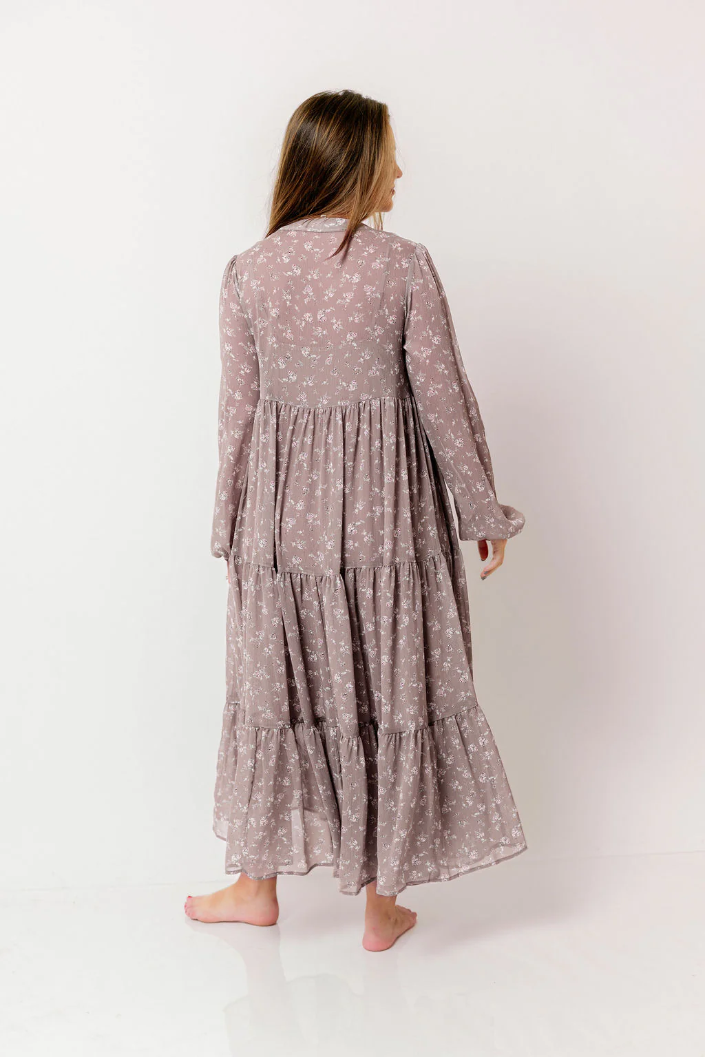 Anna Floral Print Button Front Duster Maxi W/Slip in Mocha Multi - Bump Friendly - Image 18