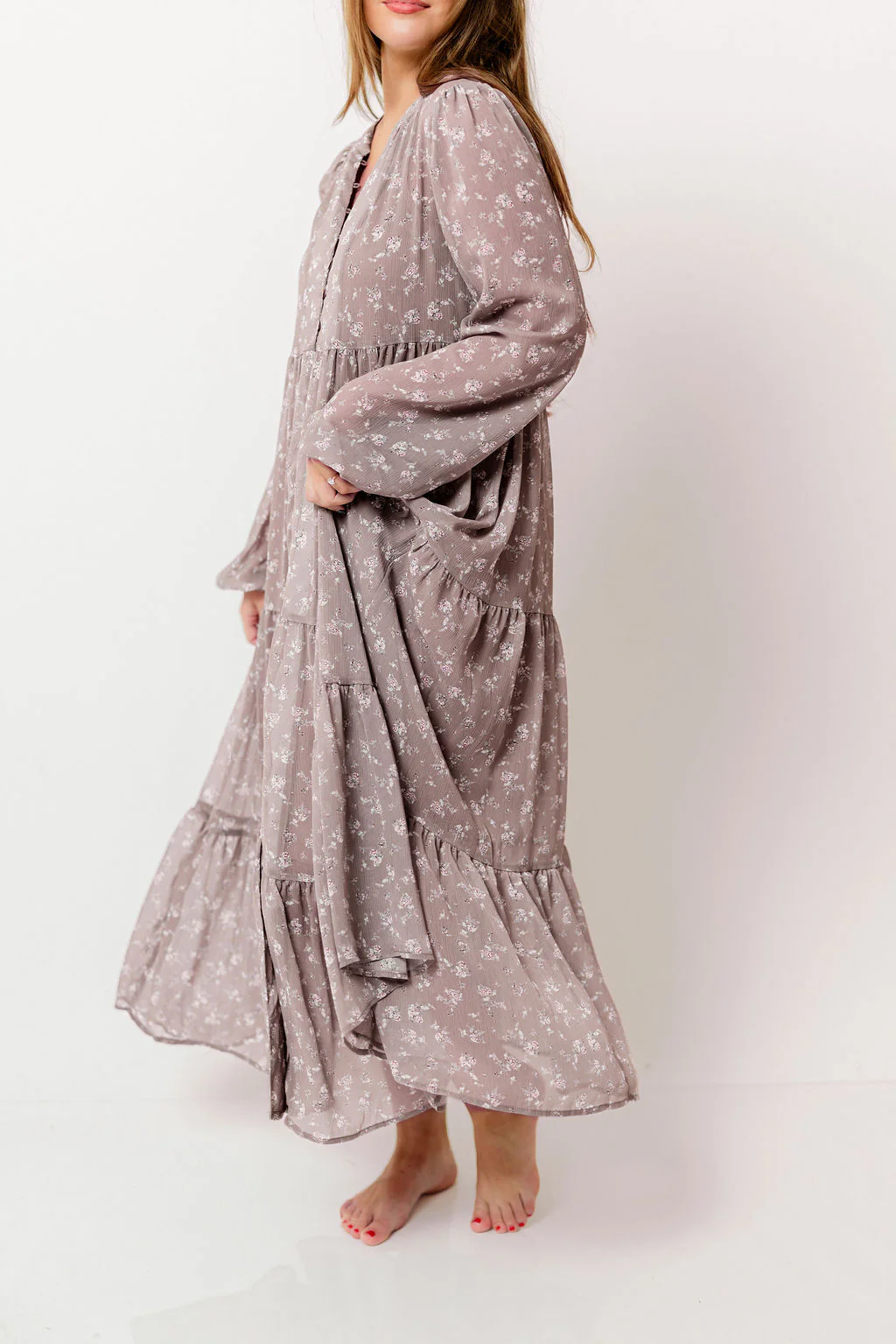 Anna Floral Print Button Front Duster Maxi W/Slip in Mocha Multi - Bump Friendly - Image 20