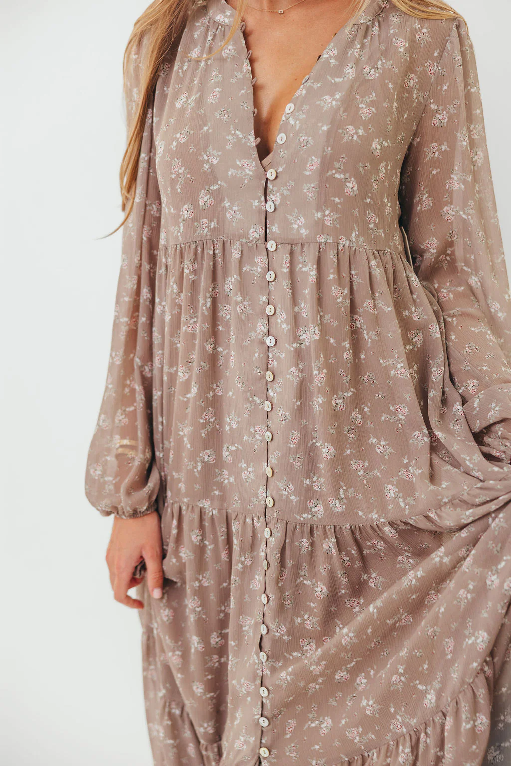 Anna Floral Print Button Front Duster Maxi W/Slip in Mocha Multi - Bump Friendly - Image 4