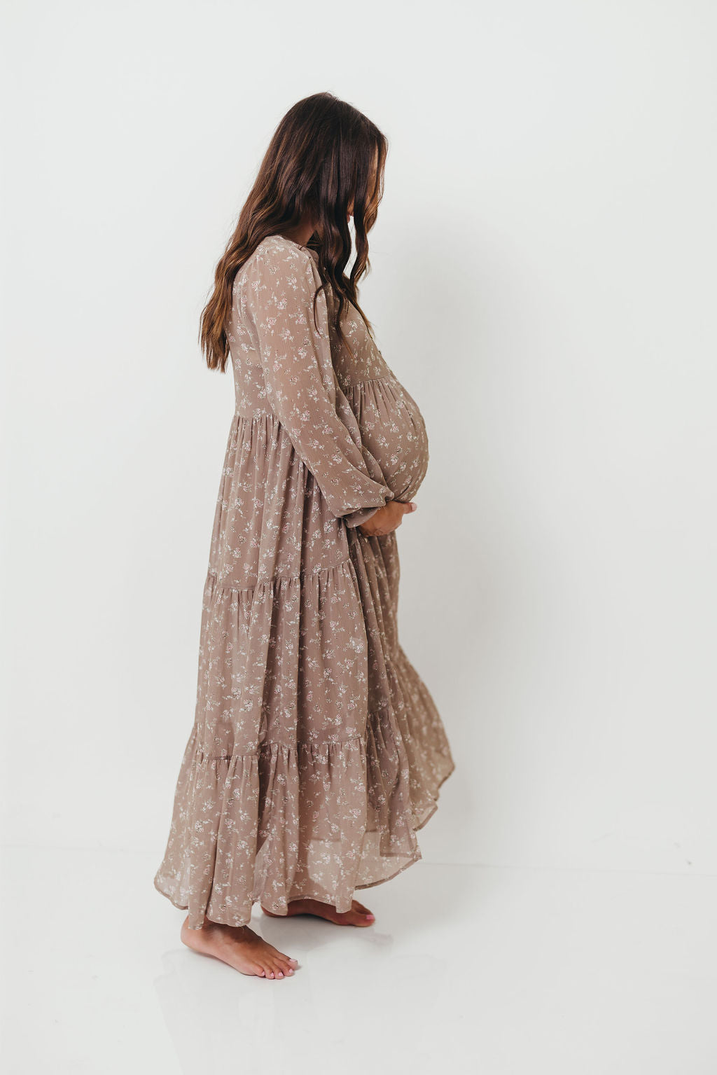Anna Floral Print Button Front Duster Maxi W/Slip in Mocha Multi - Bump Friendly - Image 6