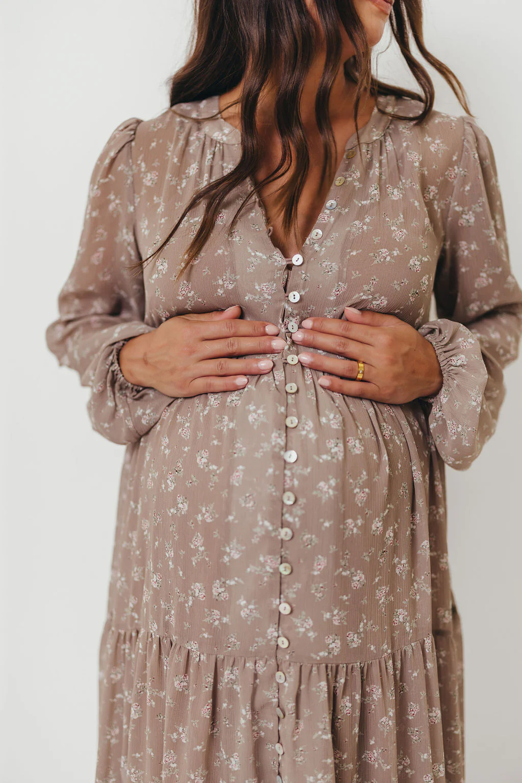 Anna Floral Print Button Front Duster Maxi W/Slip in Mocha Multi - Bump Friendly - Image 7