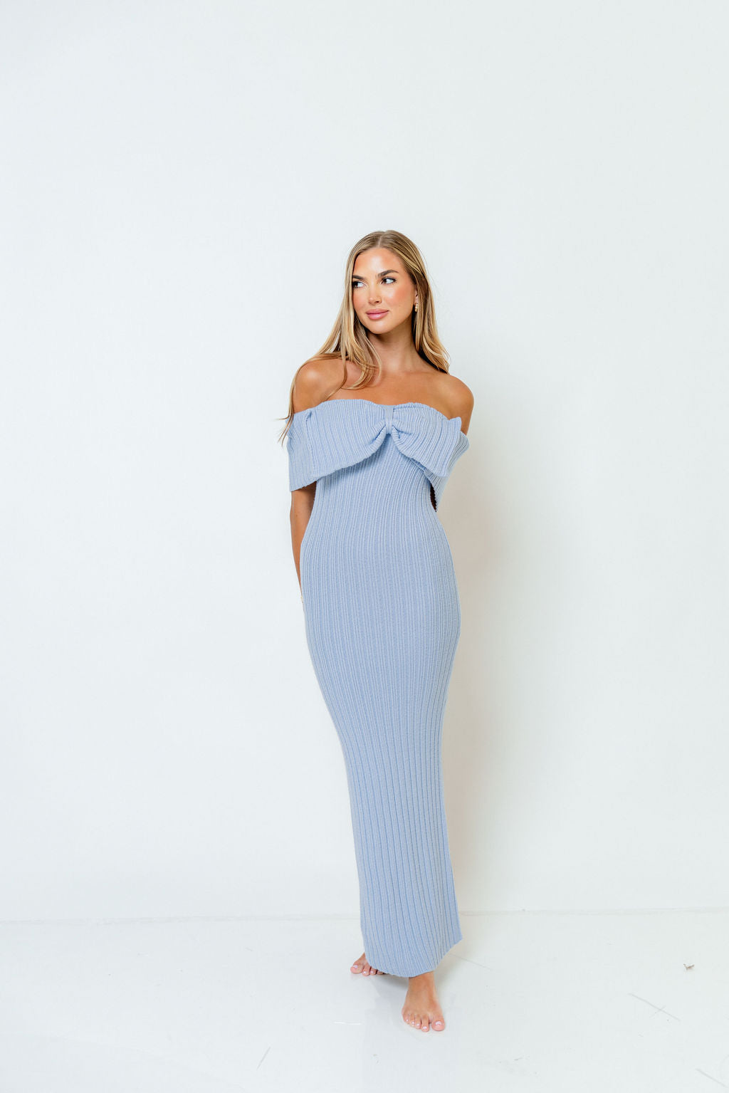 Aston Bow Front Maxi Sweater Dress in Baby Blue - Bump Friendly & Inclusive Sizing - Soft Premium Luxe Fabric - Image 9