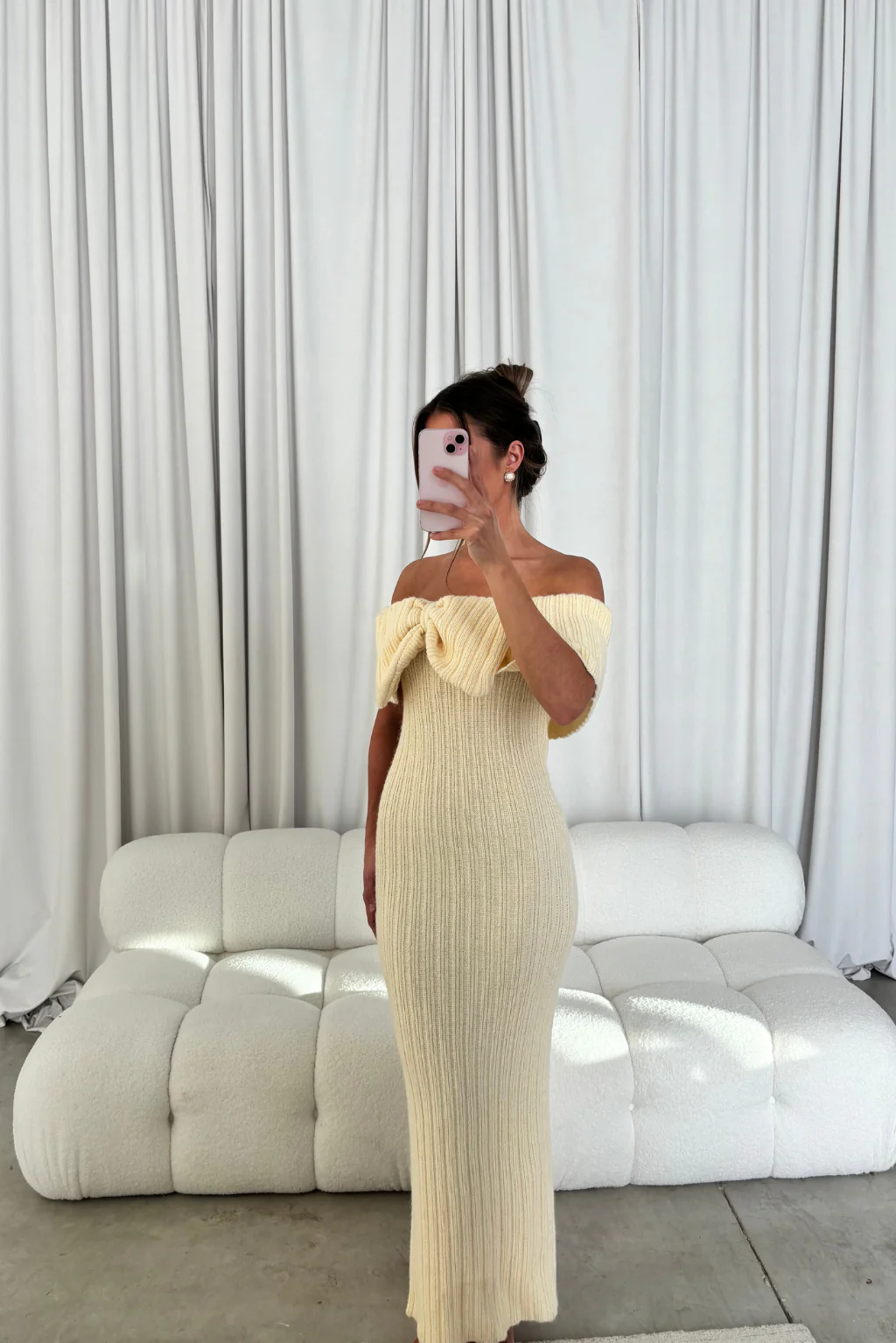 Aston Bow Front Maxi Sweater Dress in Butter Yellow - Bump Friendly - Image 2