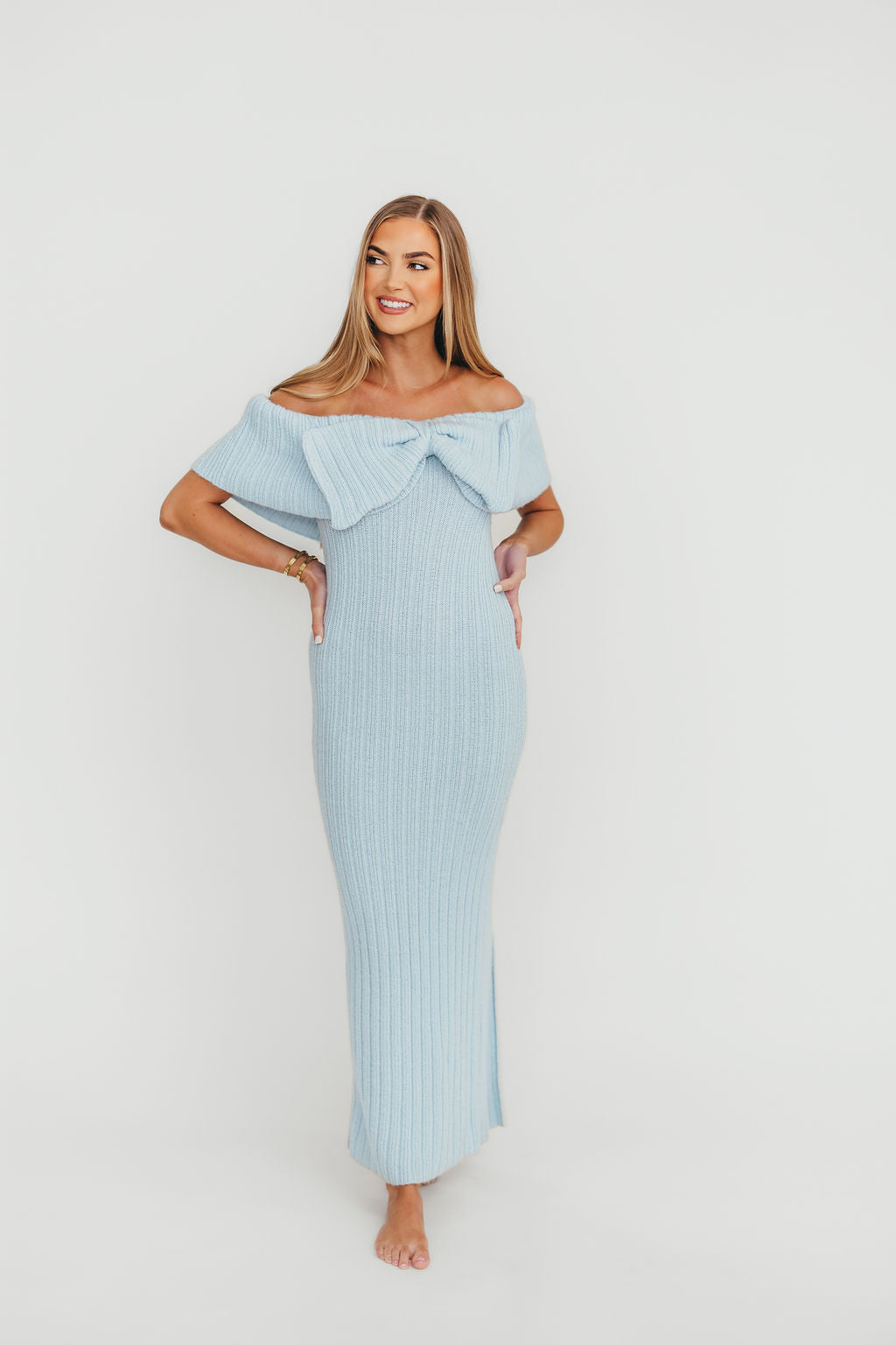 Aston Bow Front Maxi Sweater Dress in Ice Metal – Bump Friendly & Inclusive Sizing (XS-3XL) - Image 10
