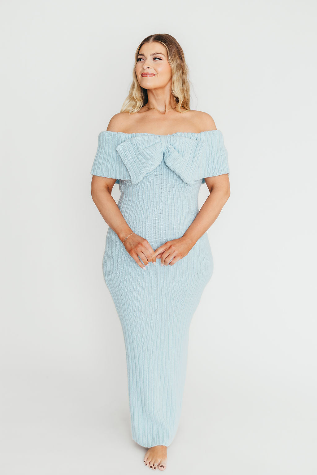 Aston Bow Front Maxi Sweater Dress in Ice Metal – Bump Friendly & Inclusive Sizing (XS-3XL) - Image 13