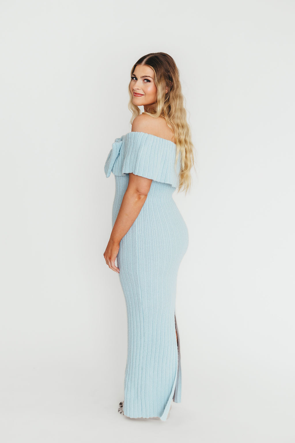 Aston Bow Front Maxi Sweater Dress in Ice Metal – Bump Friendly & Inclusive Sizing (XS-3XL) - Image 14