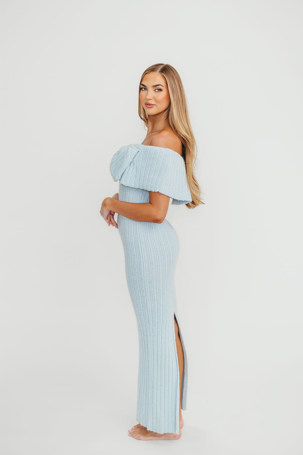 Aston Bow Front Maxi Sweater Dress in Ice Metal – Bump Friendly & Inclusive Sizing (XS-3XL) - Image 22
