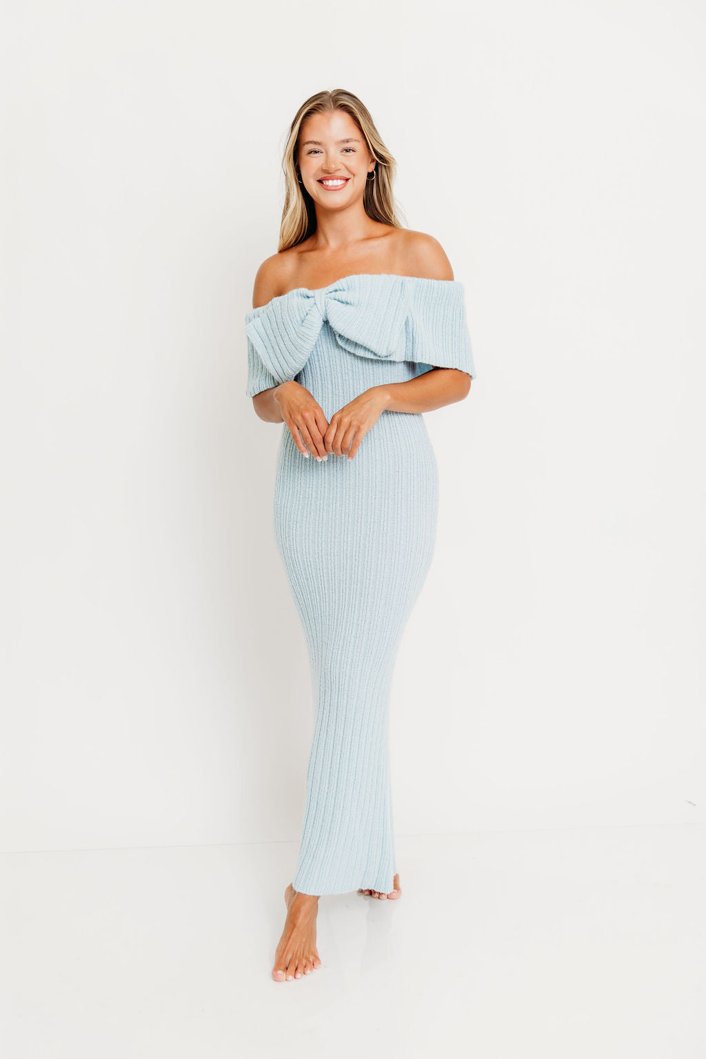 Aston Bow Front Maxi Sweater Dress in Ice Metal – Bump Friendly & Inclusive Sizing (XS-3XL) - Image 25