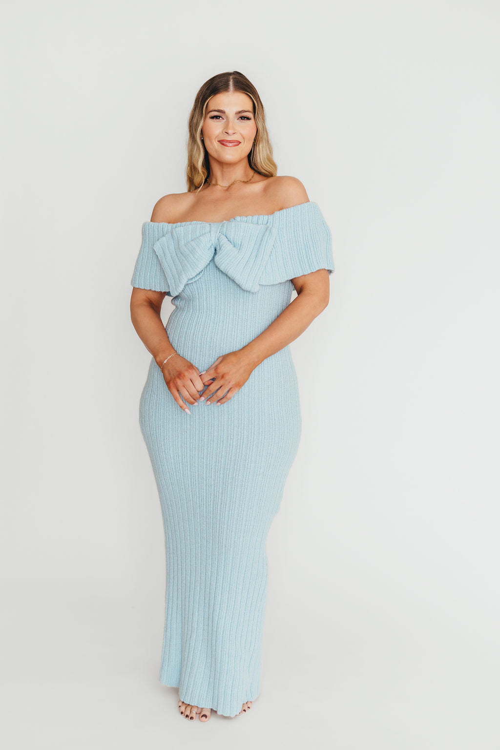 Aston Bow Front Maxi Sweater Dress in Ice Metal – Bump Friendly & Inclusive Sizing (XS-3XL) - Image 5