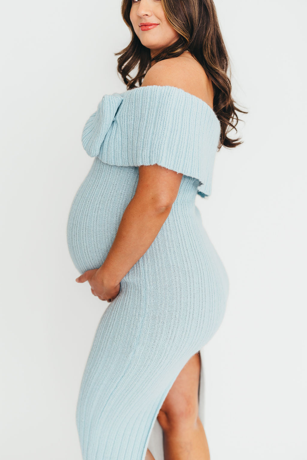 Aston Bow Front Maxi Sweater Dress in Ice Metal – Bump Friendly & Inclusive Sizing (XS-3XL) - Image 6