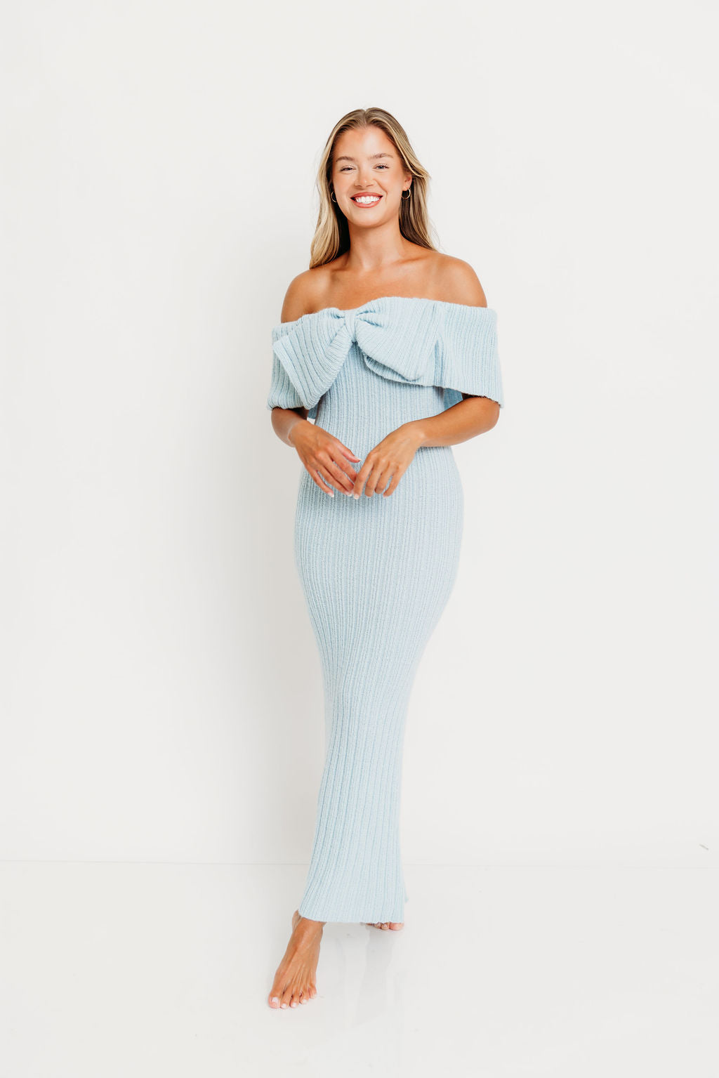 Aston Bow Front Maxi Sweater Dress in Ice Metal – Bump Friendly & Inclusive Sizing (XS-3XL) - Image 7