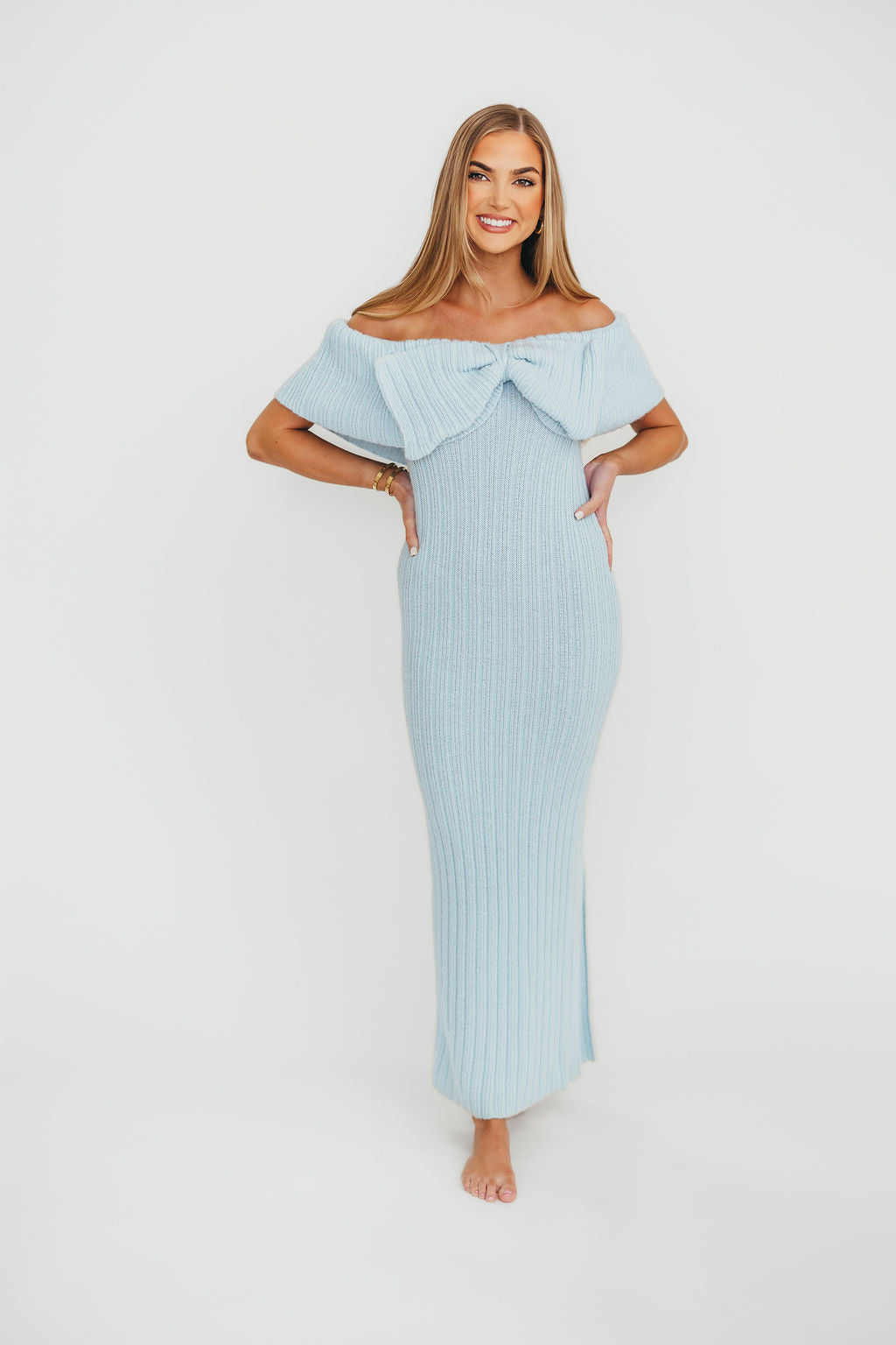 Aston Bow Front Maxi Sweater Dress in Ice Metal – Bump Friendly & Inclusive Sizing (XS-3XL) - Image 9