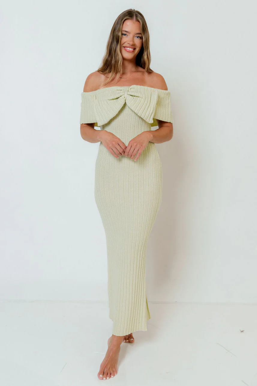 Aston Bow Front Maxi Sweater Dress in Mint - Bump Friendly & Inclusive Sizing - Soft Premium Luxe Fabric