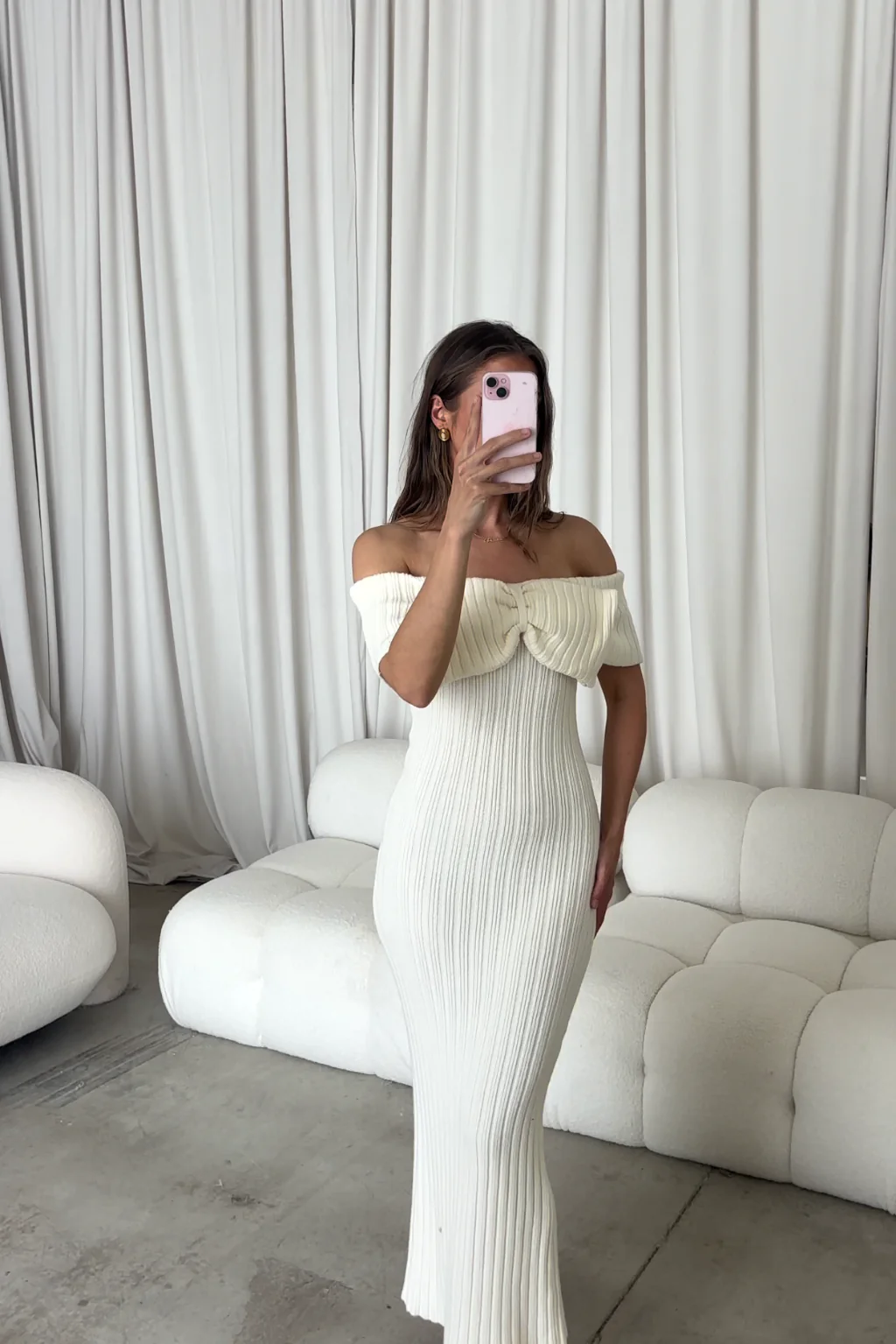 Aston Bow Front Maxi Sweater Dress in Pearl - Bump Friendly & Inclusive Sizing - New Soft Premium Luxe Fabric - Image 4
