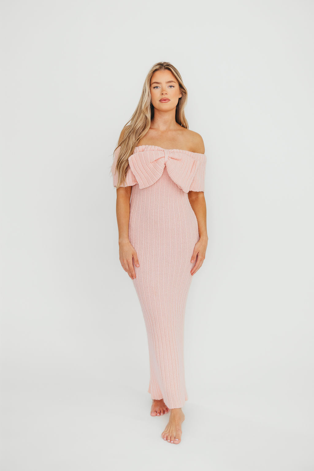 Aston Bow Front Maxi Sweater Dress in Pinkish Petal – Bump Friendly & Inclusive Sizing (XS-3XL) - Image 10