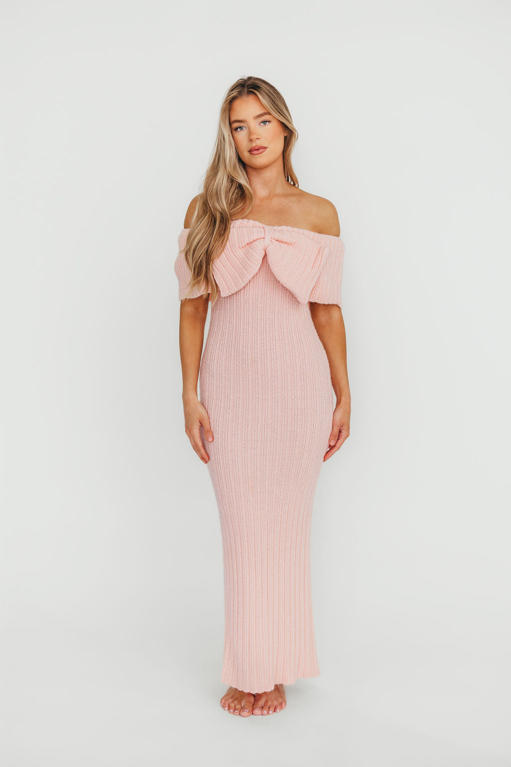 Aston Bow Front Maxi Sweater Dress in Pinkish Petal – Bump Friendly & Inclusive Sizing (XS-3XL) - Image 12