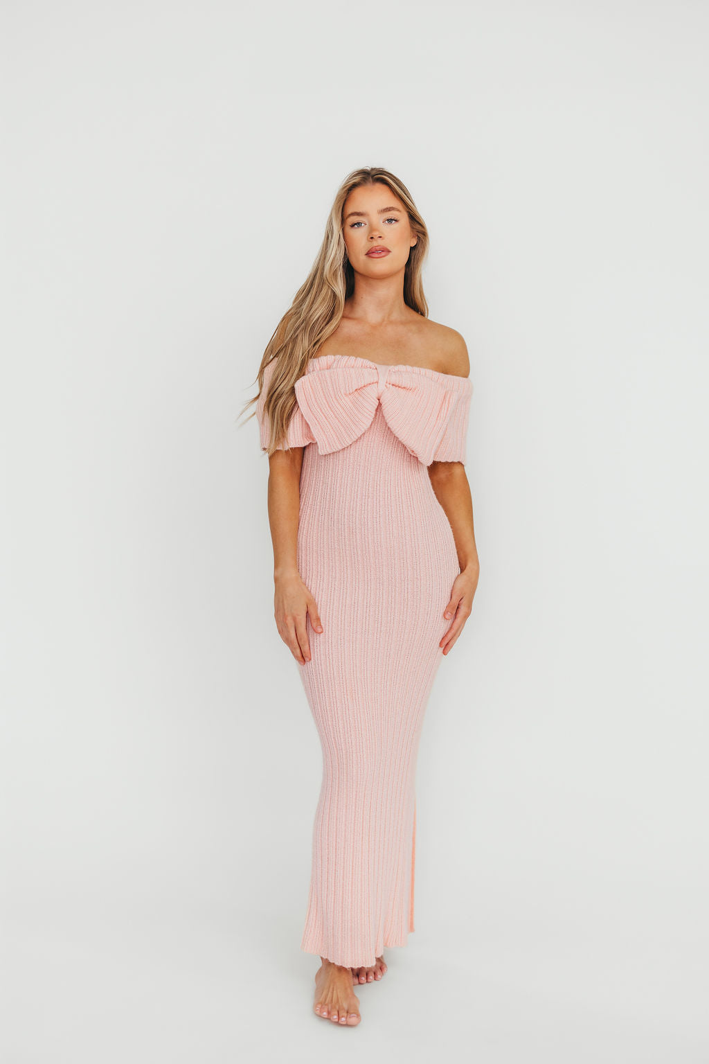 Aston Bow Front Maxi Sweater Dress in Pinkish Petal – Bump Friendly & Inclusive Sizing (XS-3XL) - Image 3