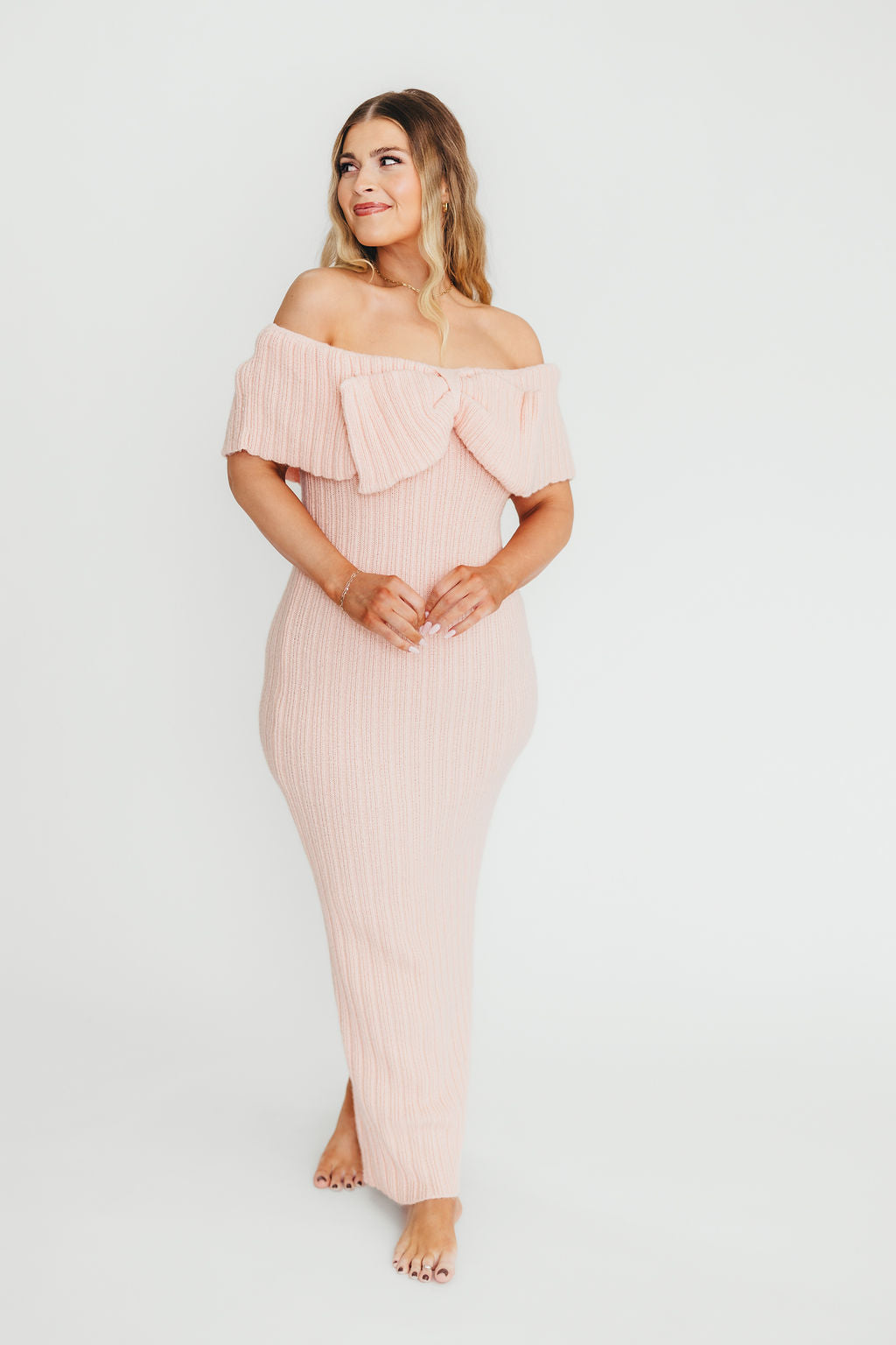 Aston Bow Front Maxi Sweater Dress in Pinkish Petal – Bump Friendly & Inclusive Sizing (XS-3XL) - Image 7