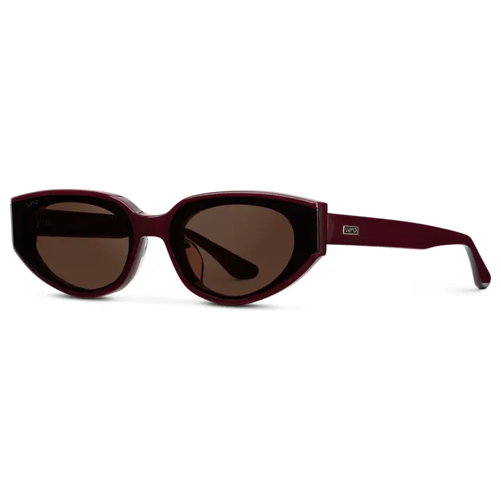 Astra Women's Anti-Reflective Narrow Cat-Eye Sunglasses in Black Cherry Red with Dark Brown Lens - Image 3