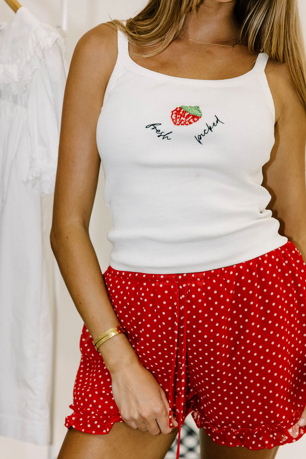 Deana "Fresh Picked" Beaded Strawberry Tank Top in Off White - Image 2