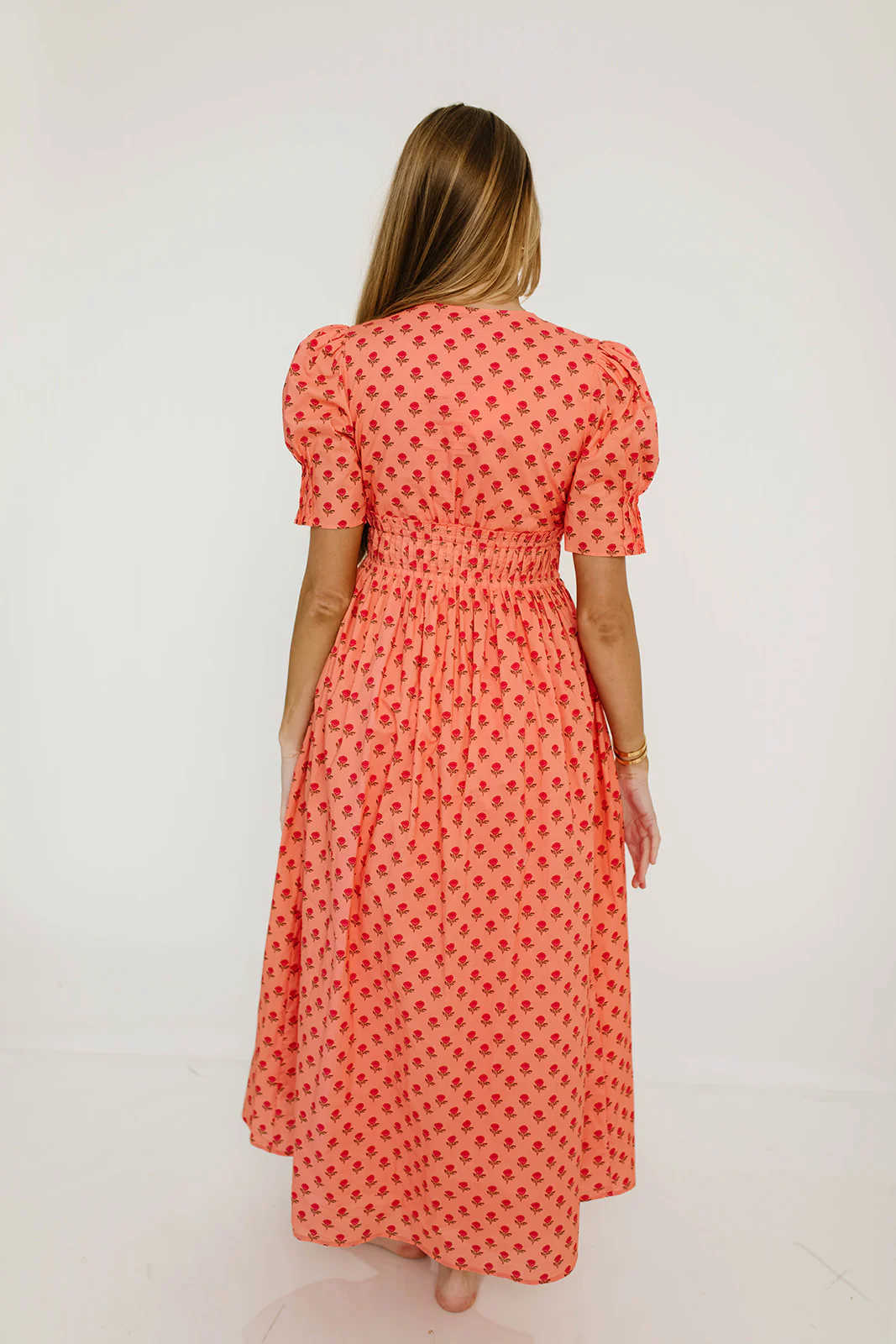 Beau 100% Cotton Floral Midi Dress in Coral - Image 10