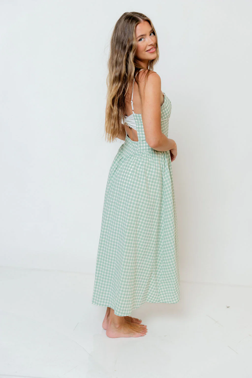 Gretchen Gingham Midi Dress in Sage - Image 4