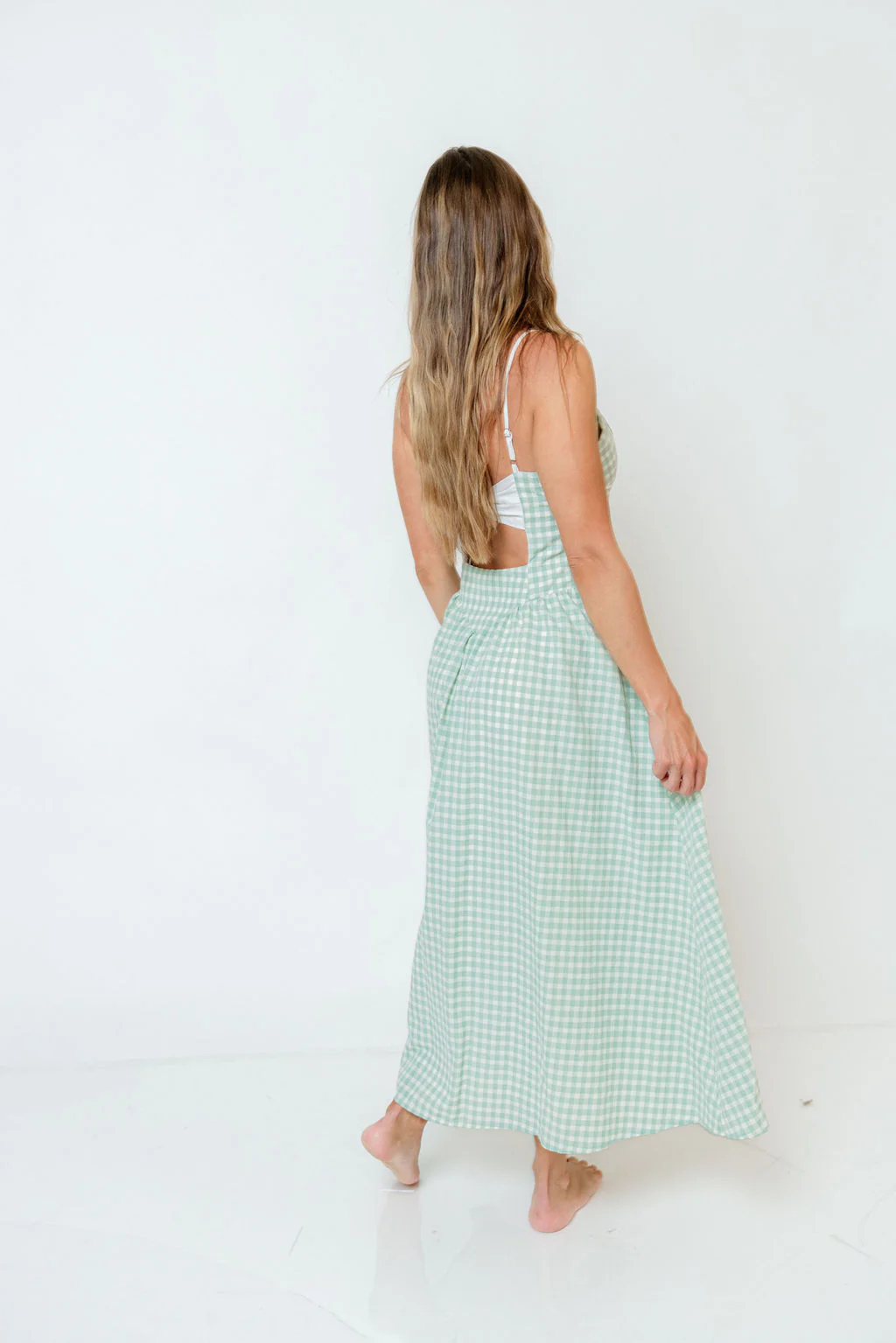 Gretchen Gingham Midi Dress in Sage - Image 5